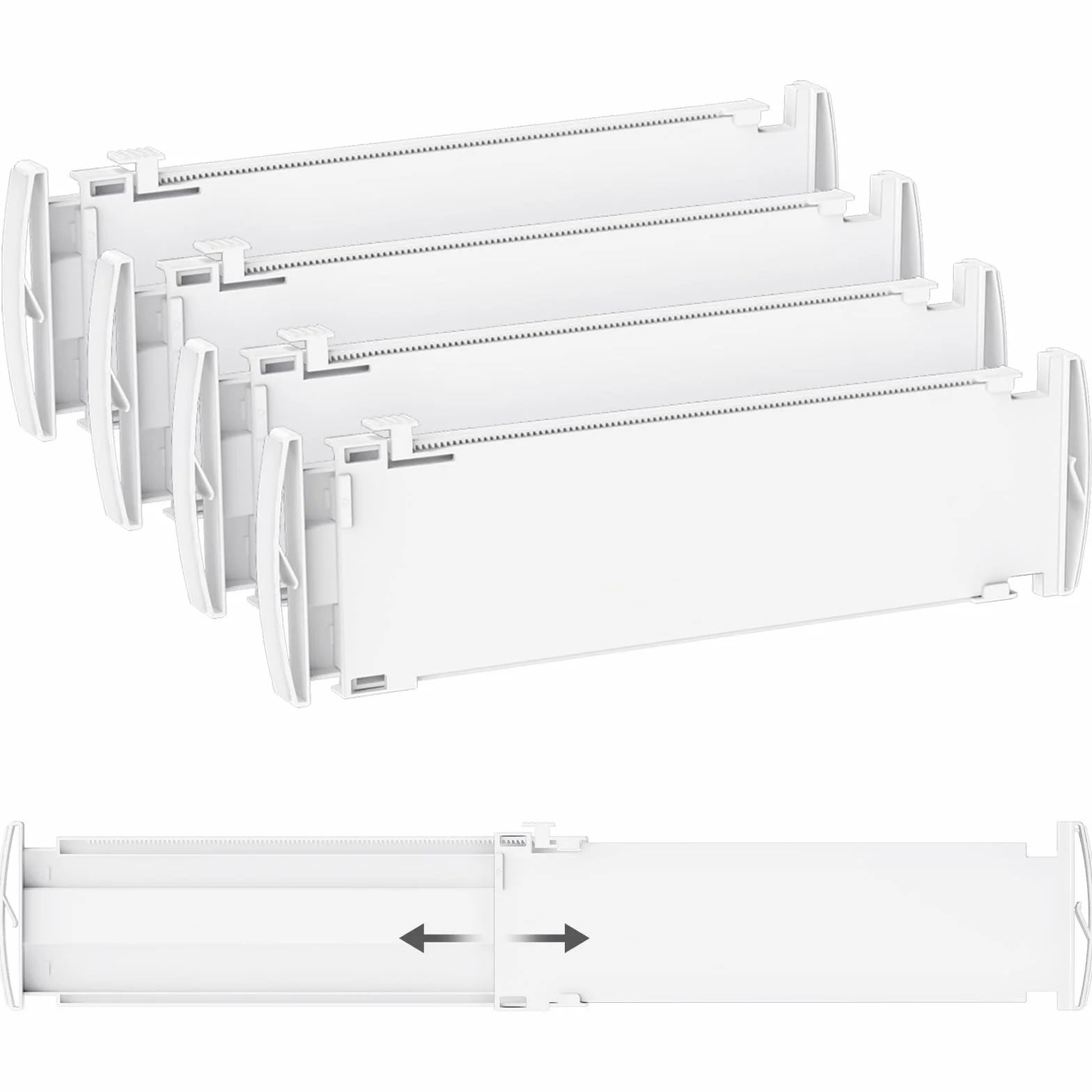 Lifewit Separadores de Cajones para Altura 10 cm, Ancho 35-55cm Divisores Ajustables para Armarios de Ropa, Organizador Plastico para Vestidores, Cocina, Baño, Tocadores y Escritorios, Juego de 4