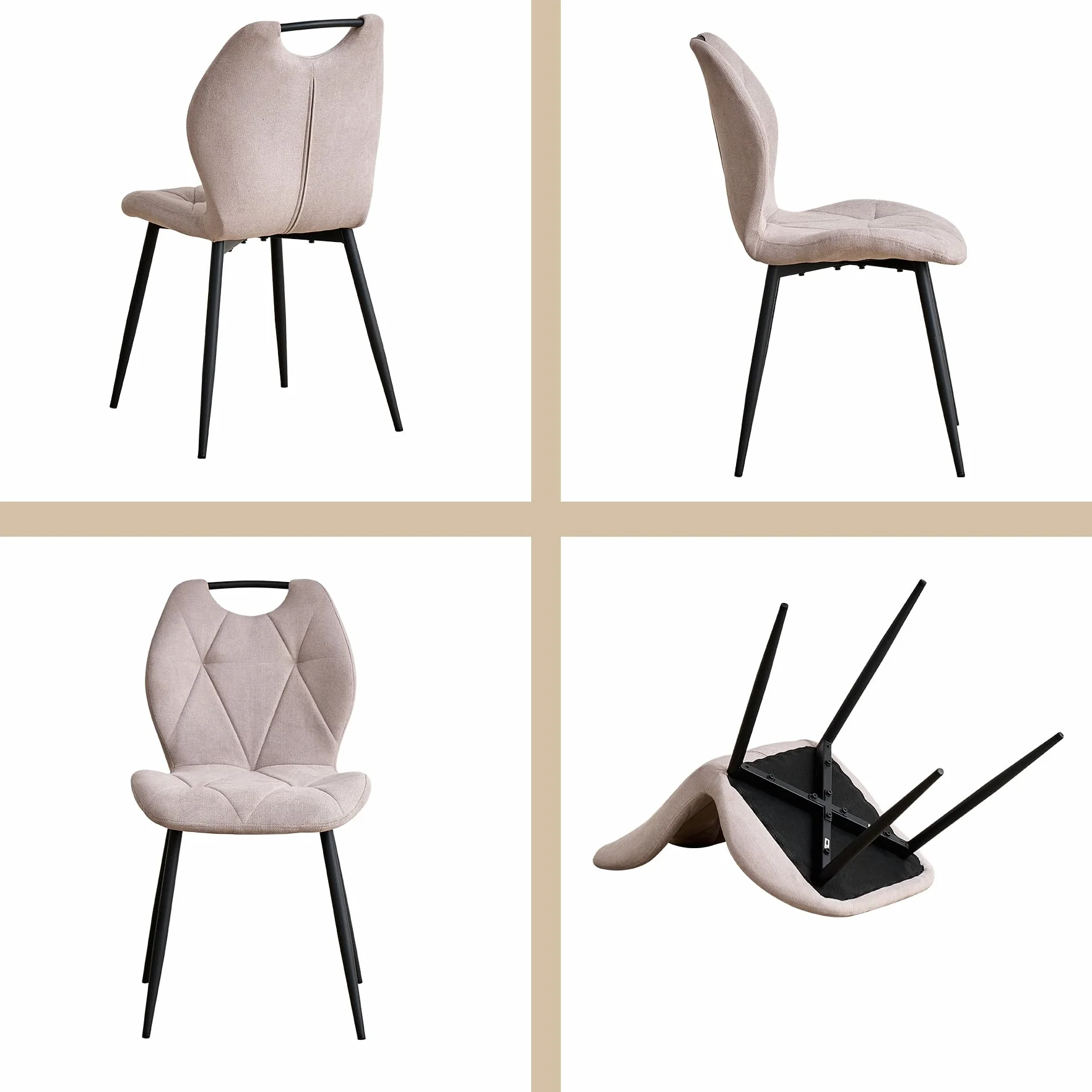Juego de Mesa y Sillas de Comedor Mesa de Comedor Redonda de 115 cm y 4 Sillas Tapizadas en Lino, Adecuadas para Cocina, Sala de Estar y Comedor (Amarillo Claro +Beige)