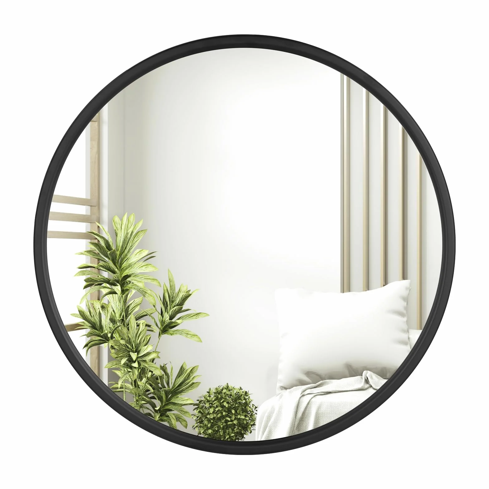 WOLTU Espejo Pared, Espejo Baño, Espejo Decorativo de Baño o Tocador con Marco Metálico Negro, Cristal HD sin Distorsión, Estilo Moderno para Dormitorio, Entrada o Salón, 60 cm