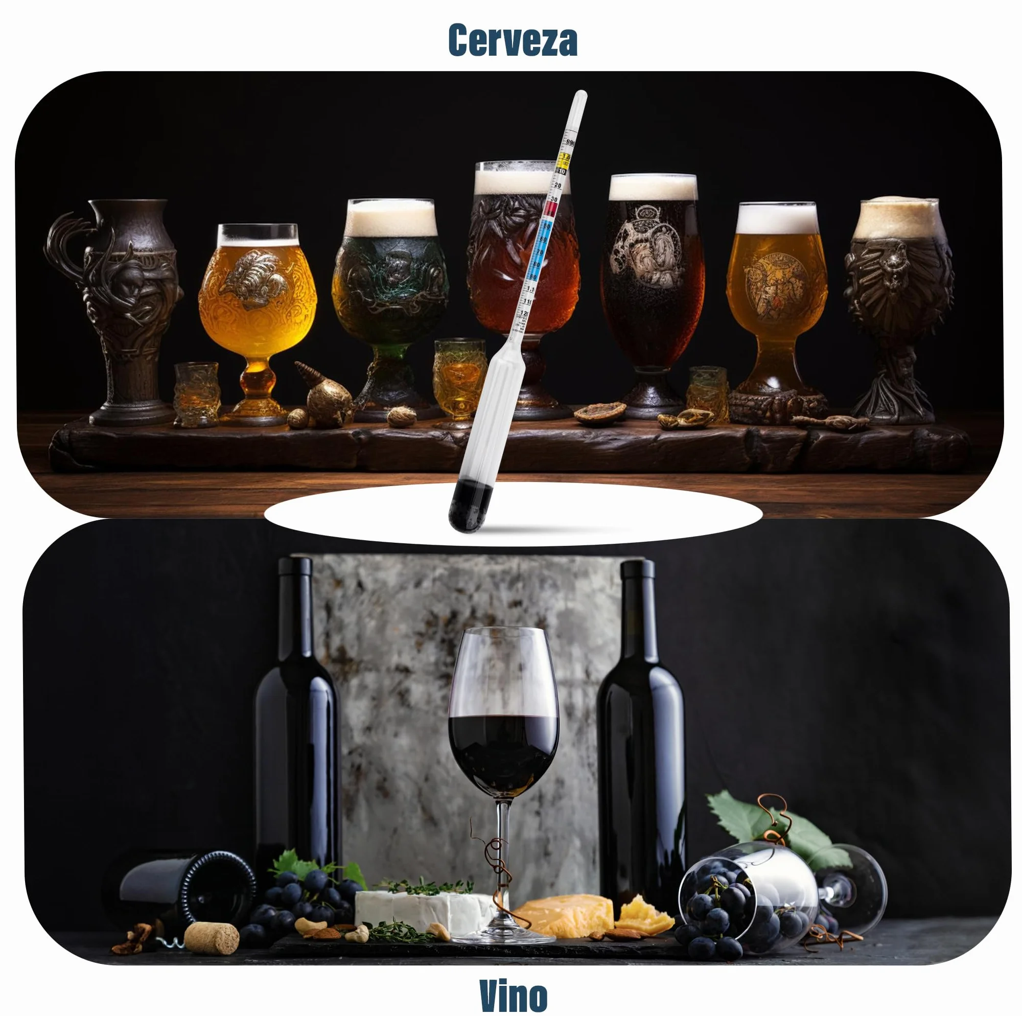 Hidrómetro para elaboración casera con frasco de muestra de 100 milímetros incluido - Equipo para elaboración casera de vino y cerveza y para elaborar su propia cerveza casera