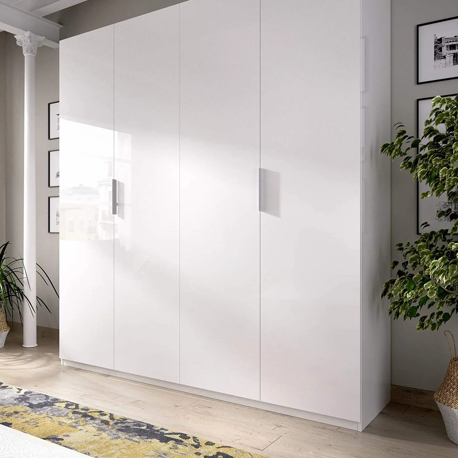 Mobelcenter - Armario 4 Puertas Blanco - Armario Matrimonio 200 cm de Altura - Acabado Color Blanco Brillo - Medidas: Ancho: 180 cm x Fondo: 52 cm x Alto: 200 cm - (0537)