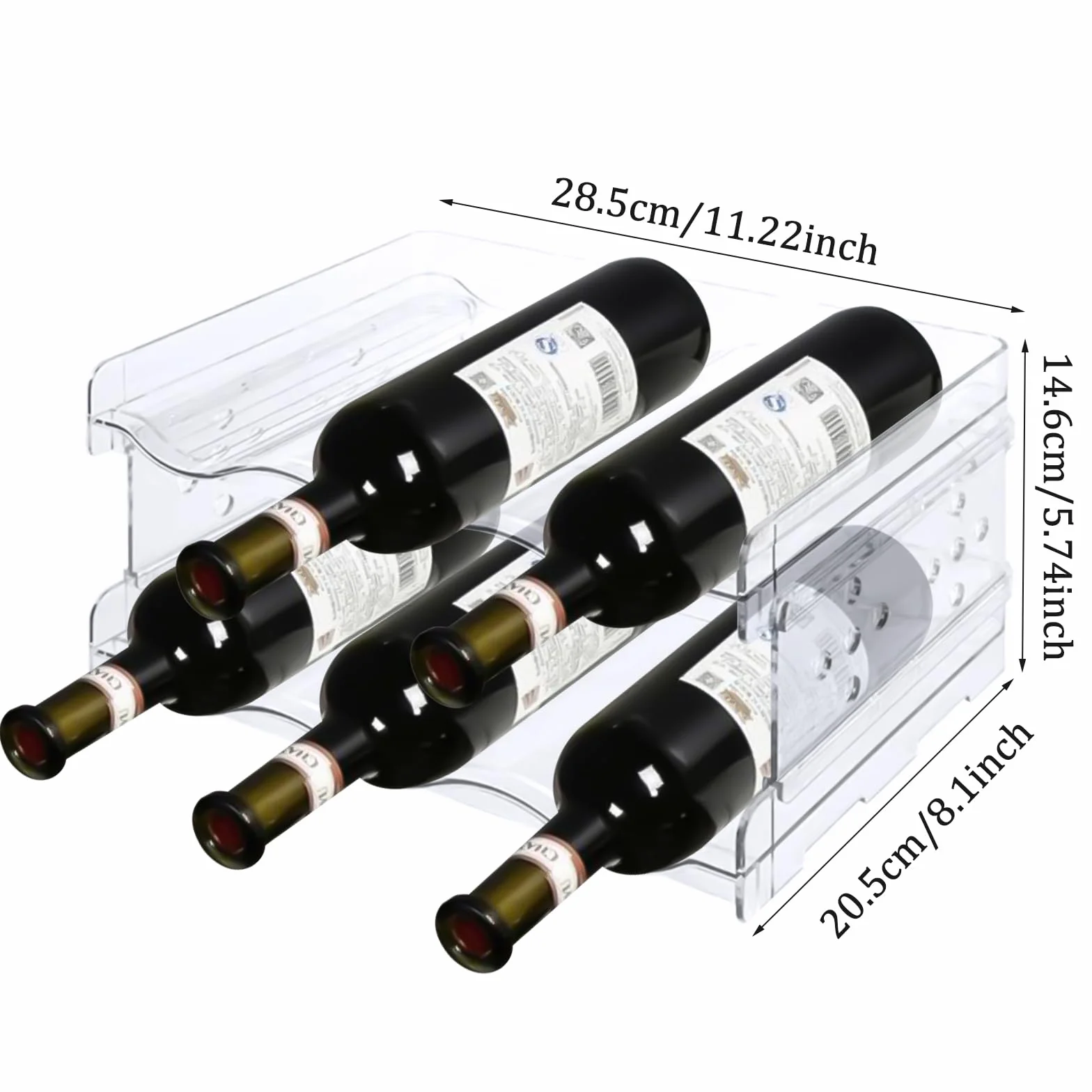 MXTIMWAN Organizador de Botellas, 2 Unidades Botelleros Apilables, Botellero para vinos con Capacidad para 6 Botellas, Almacenamiento Botellas, Porta Botellas Nevera, Botellero Encimera