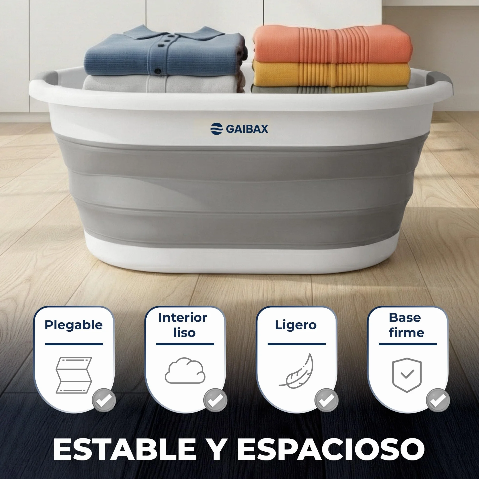 Cesto Ropa Plegable 37L Gran Capacidad Multiuso Colada Almacenaje Hogar Camping Blanco Gris