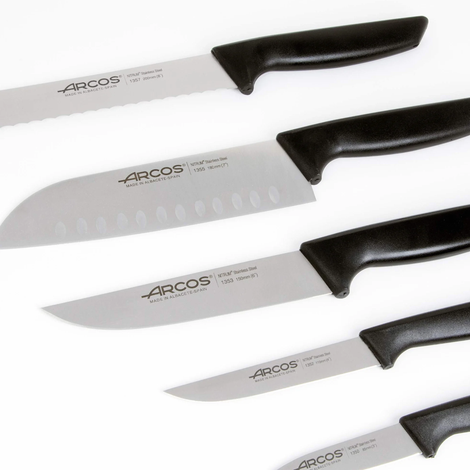 Arcos Juego Cuchillos Cocina Profesionales Acero Inoxidable Mango Negro 5 Piezas Santoku