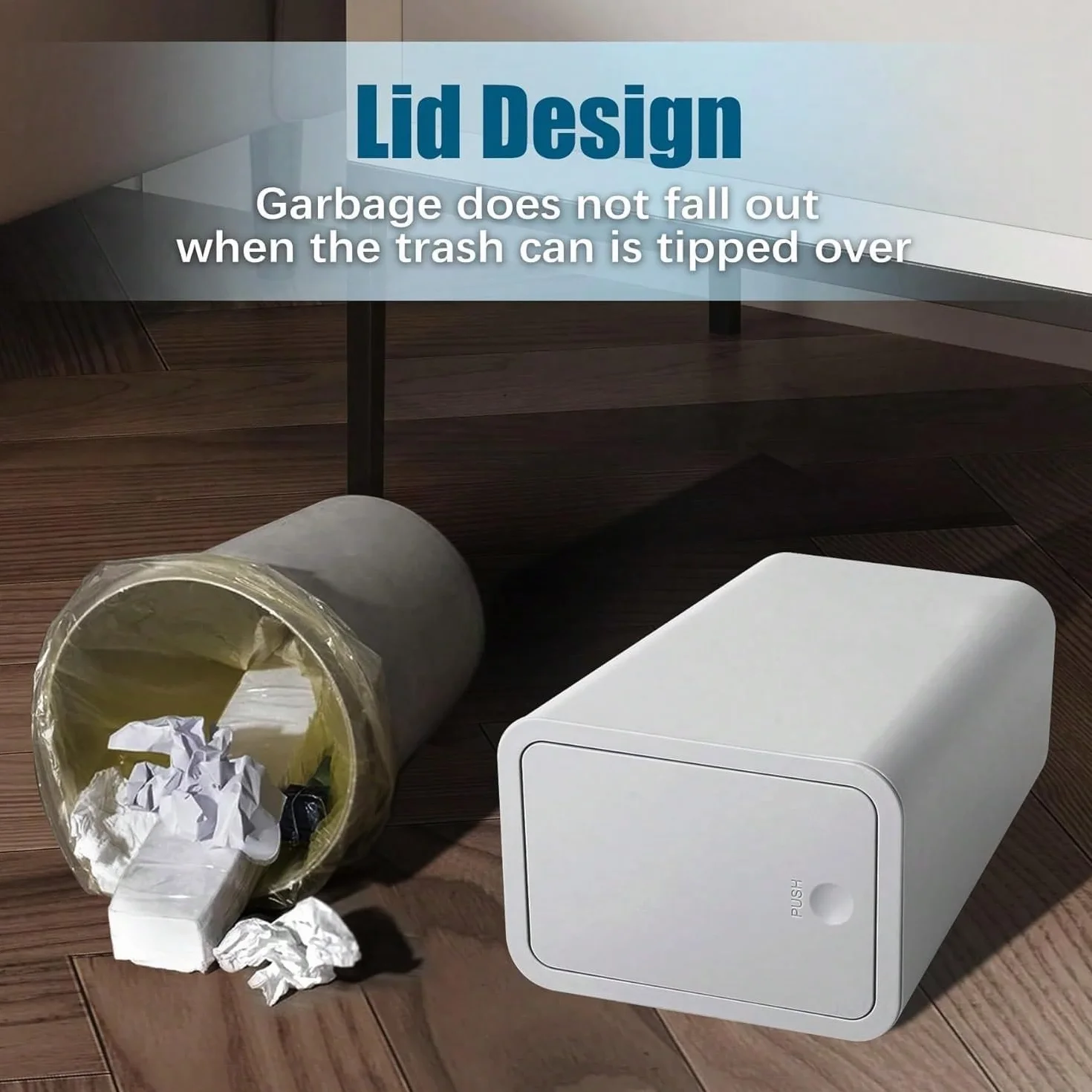 Cubo de Basura con Tapa a Presión 10 L Plástico para Cocina Baño Oficina (Gris)
