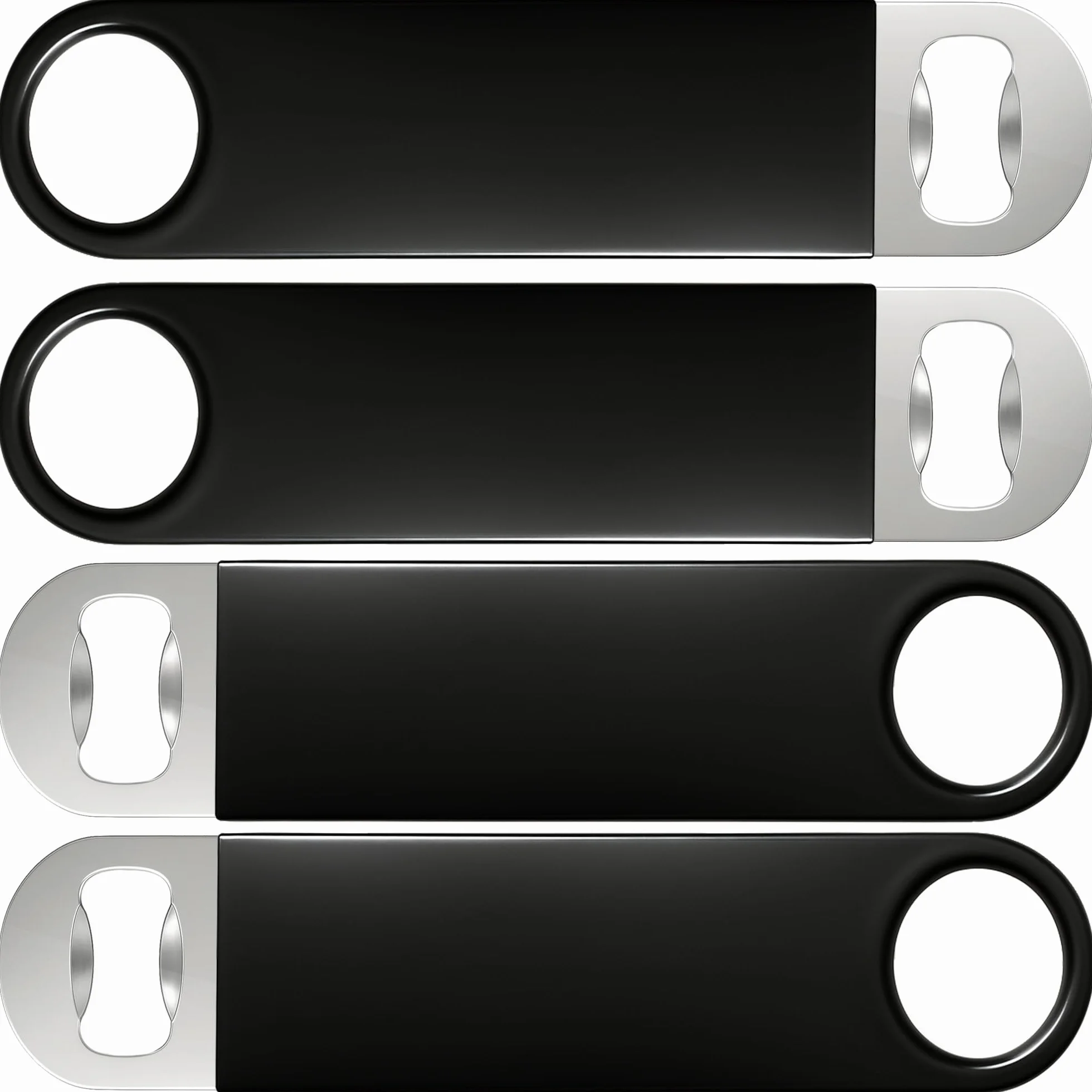FLOW Barware Abridor de botellas, hoja de barra de 18 cm | Abridor de botellas de cerveza de acero recubierto de goma | Cuchillas de barra profesionales de doble versión | Paquete de 4 unidades negro