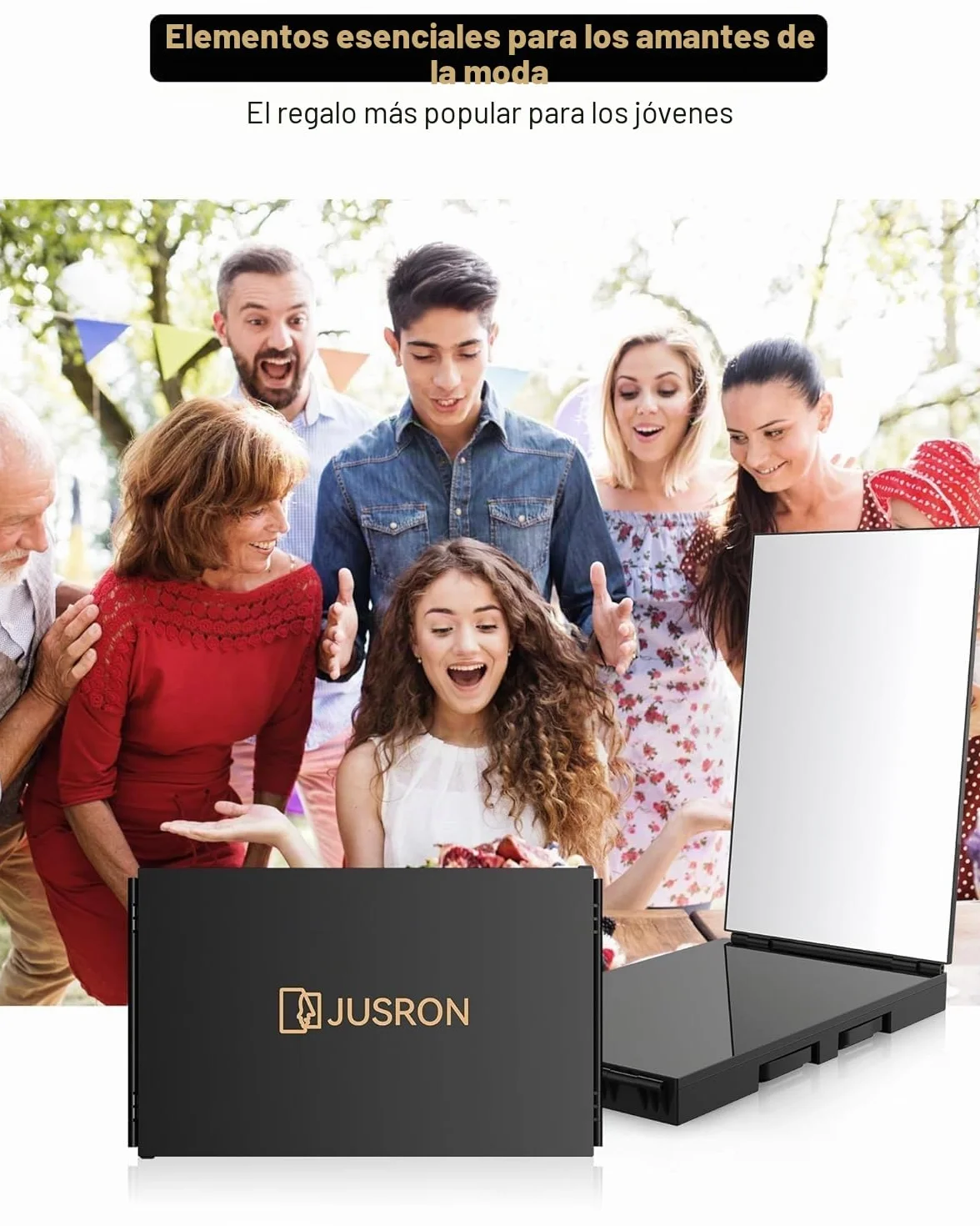 JUSRON Espejo de Pared 360°, Triple Plegable, con Corte Automático, Altura Regulable