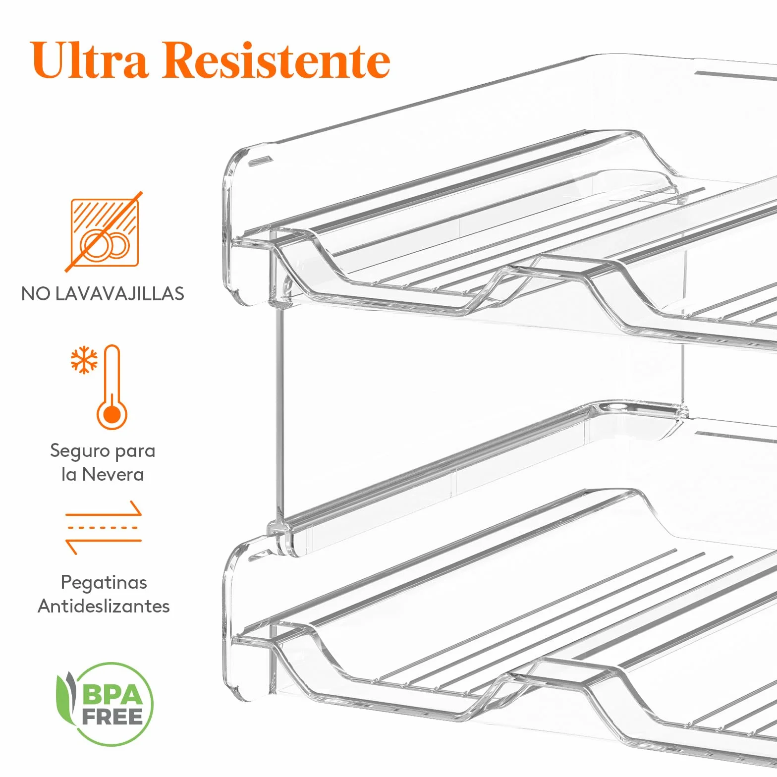 Lifewit Botellero apilable de plástico para Nevera, Armario, encimera, Soporte para Botellas de Vino, Organizador de Botellas de Agua para Nevera, despensa, Capacidad para 4 Botellas,Transparente