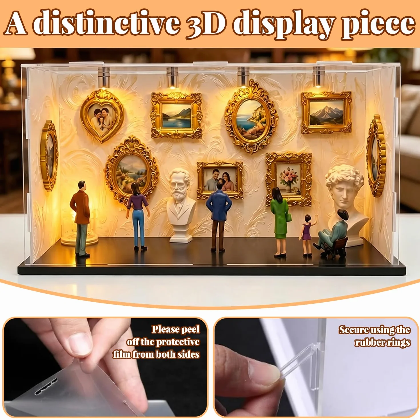 DIY Mini Museum Silhouette Box Foto Recordatorio Set, Personalized DIY Photo Family Memory Display Case Incluye 6 Figuras, 9 Marcos Dorados y 2 esculturas para Aniversario, Boda, decoración del hogar