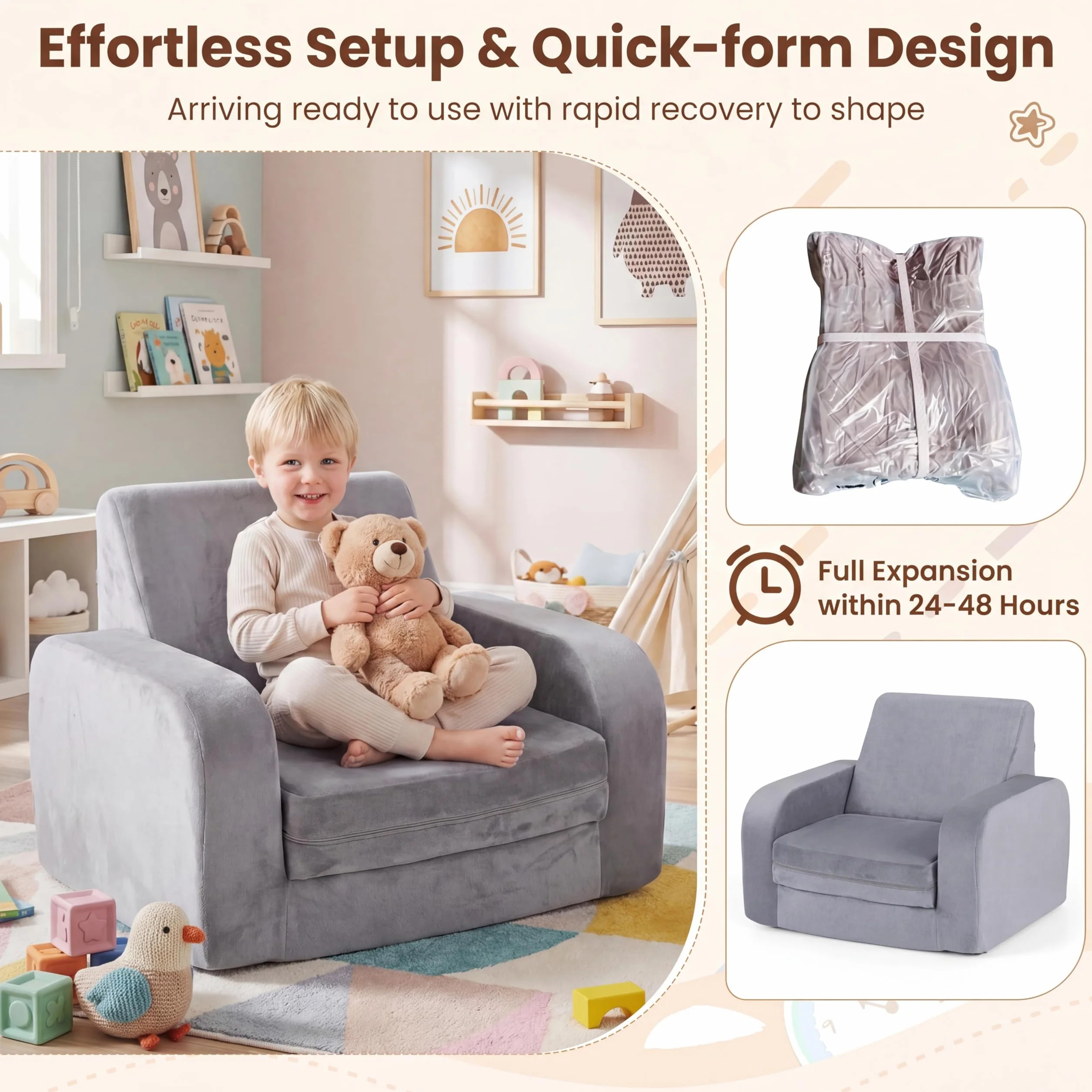 LIFEZEAL Sofá infantil plegable 3 en 1, sofá cama con funda extraíble, cómodo sofá cama para niños pequeños, mini sofá para bebé, para dormitorio, sala de juegos