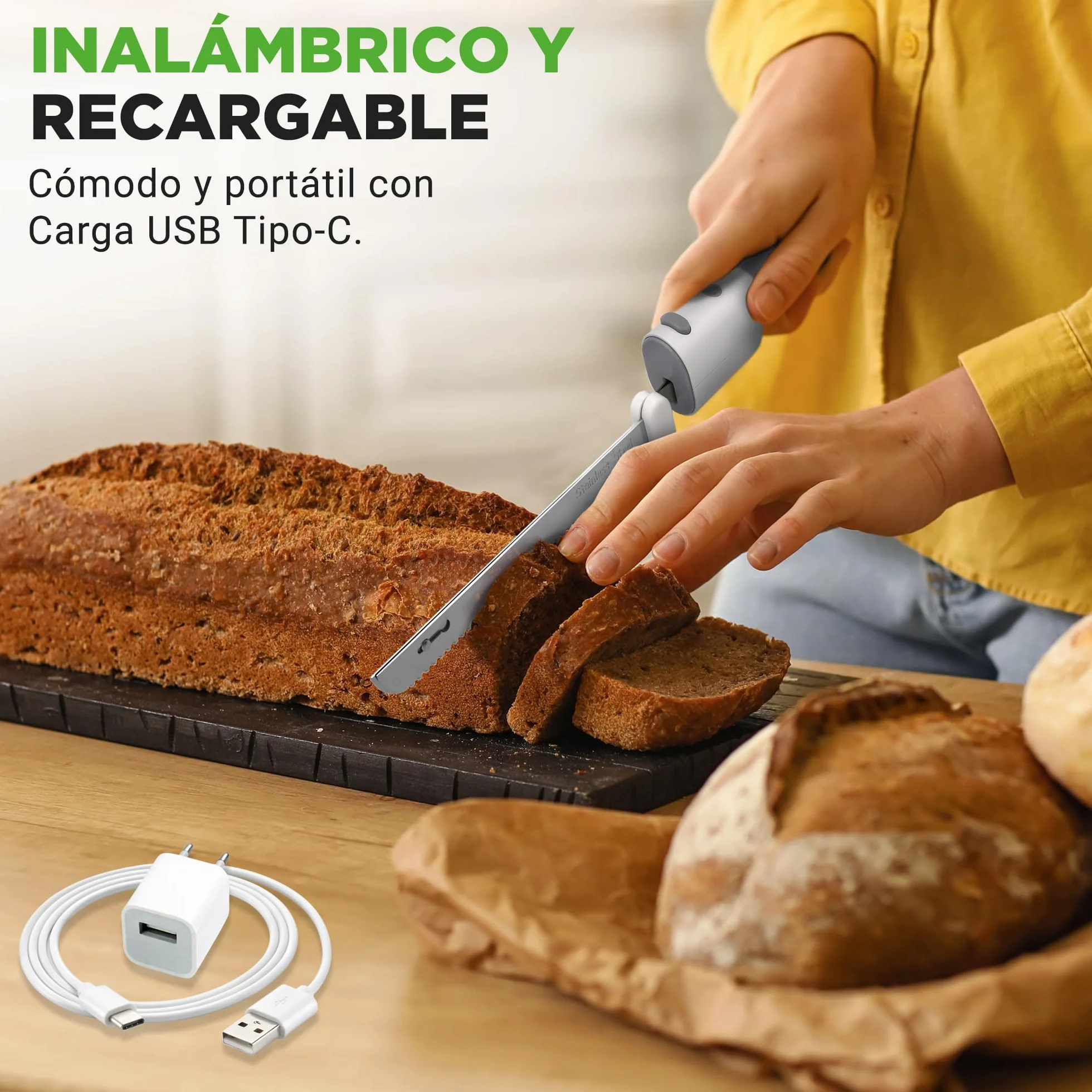 Nutrichef Cuchillo Jamonero Electrico, Inalambrico, Funcion de Encendido y Apagado, Ligero, Seguro, para Jamon, Carnes, Aves, Pan y Queso, Cuchillas de Acero Inoxidable