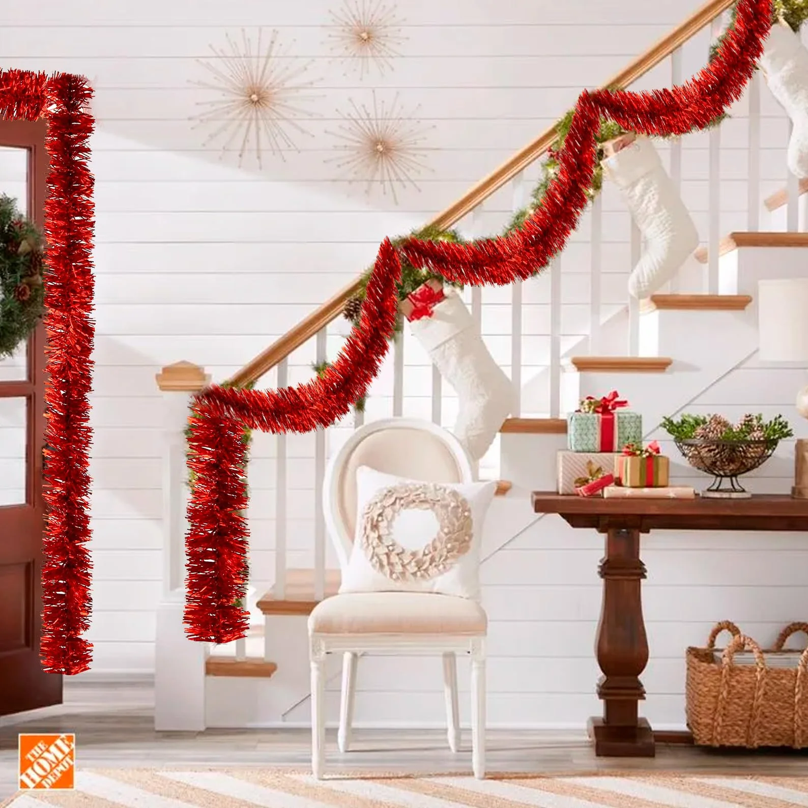 10 m de espumillón para árbol de Navidad rojo, guirnalda de Navidad, decoración de árbol de Navidad, guirnalda roja para árbol de Navidad, decoración navideña para exteriores (rojo)