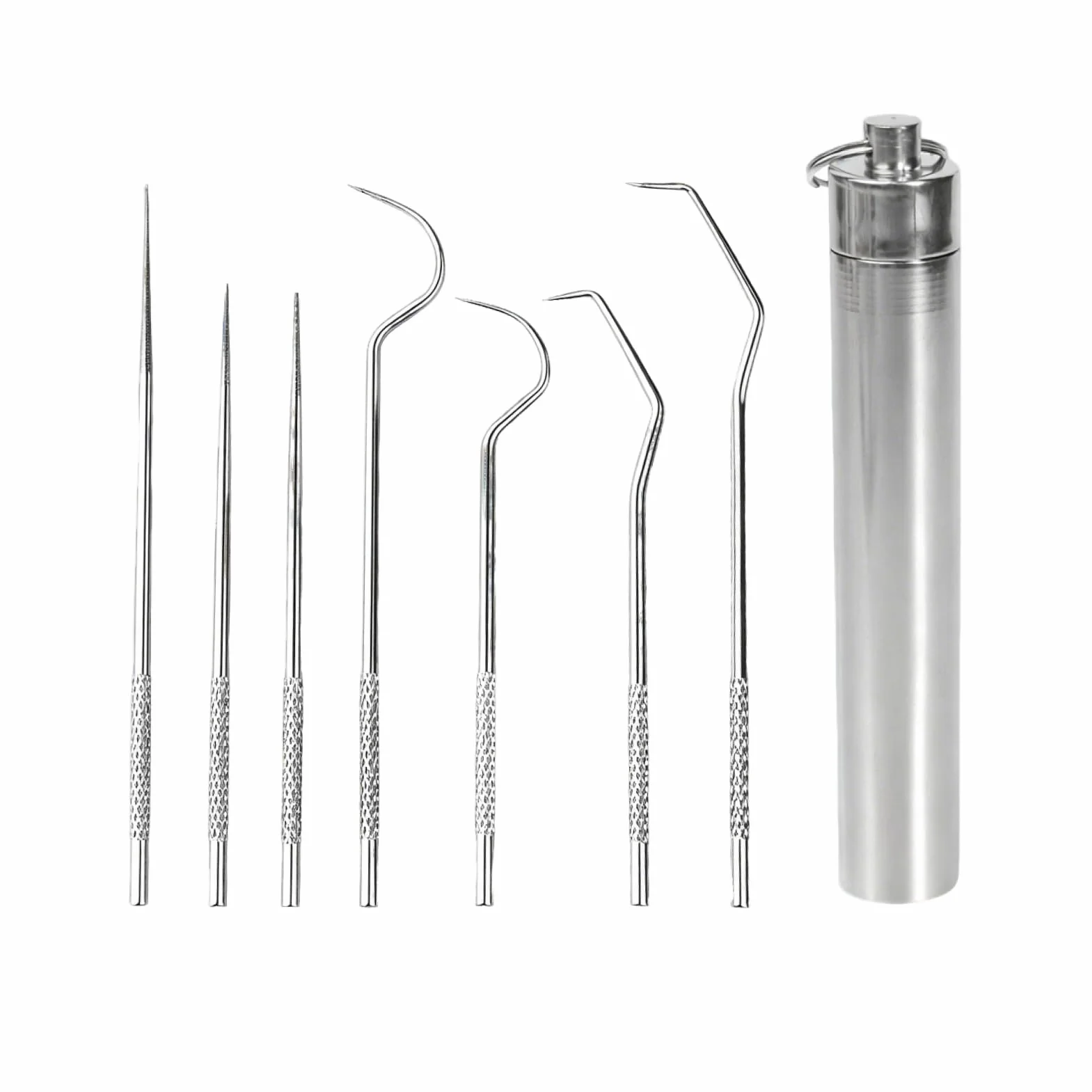 8 pcs Palillos de Dientes de Titanio Reutilizables con Estuche Portátil, palillos metálicos para limpieza dental, camping, picnic y viaje, set multifuncional resistente y fácil de limpiar