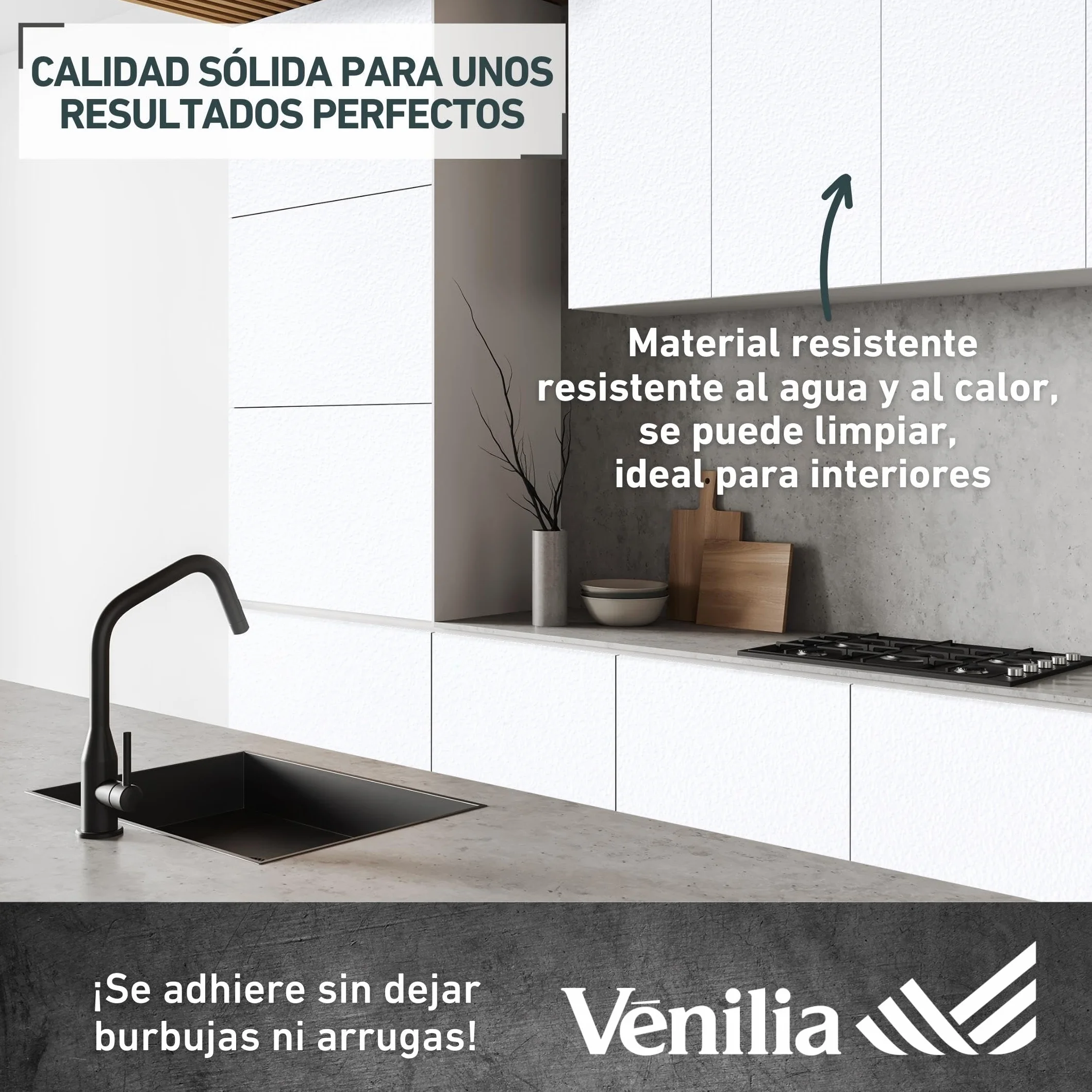 Venilia Lámina adhesiva, Mate Blanco, 45cm x 2m, Espesor 160μ, Vinilo autoadhesivo para muebles o cocina, decorativas papel pintado pared, PVC sin ftalatos, Fabricado en UE