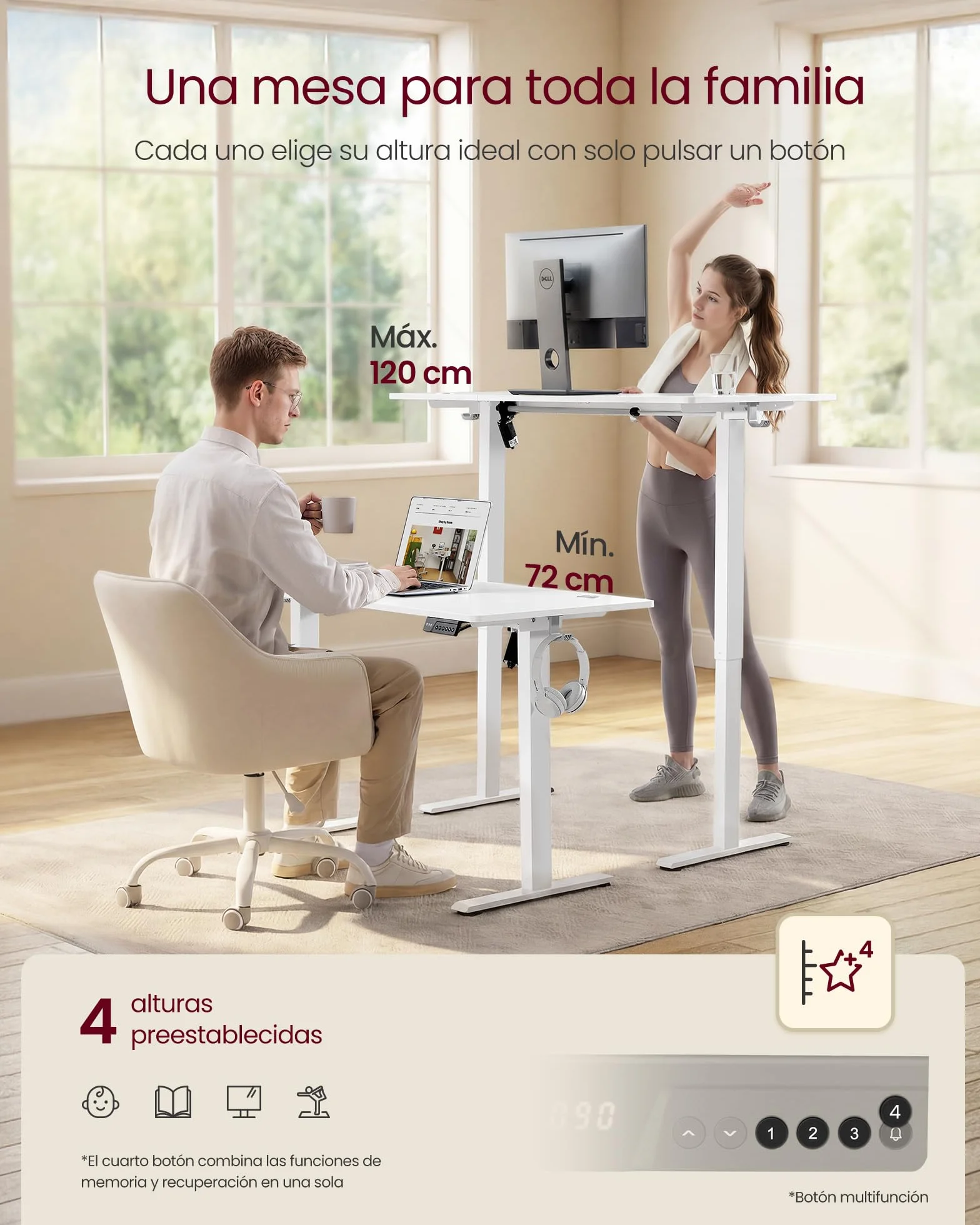 VASAGLE Escritorio Eléctrico Ajustable en Altura 140 x 60 cm Blanco Nube con Memoria 4 Alturas