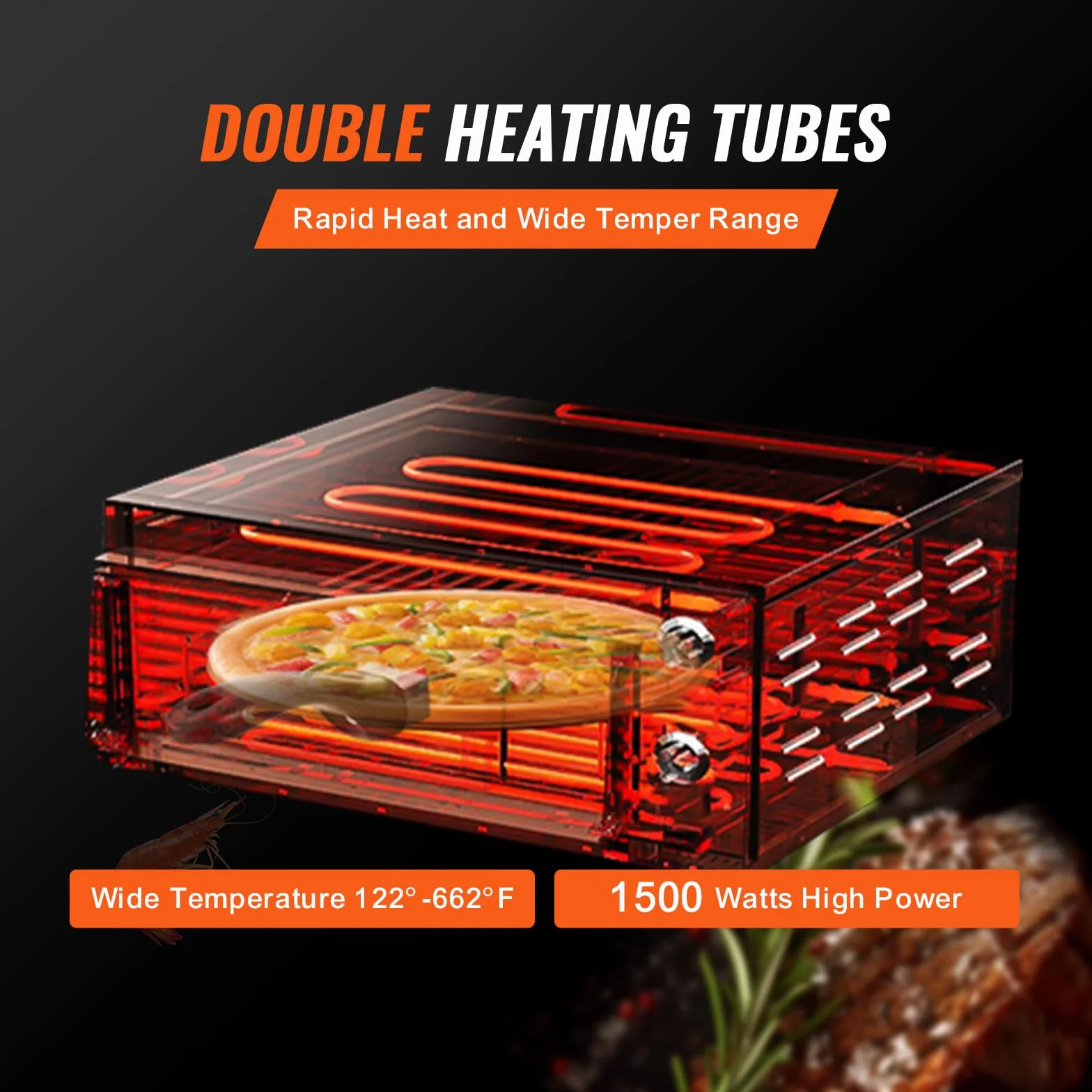 VEVOR Horno de pizza eléctrico 12 pulgadas 1500 W control temperatura temporizador