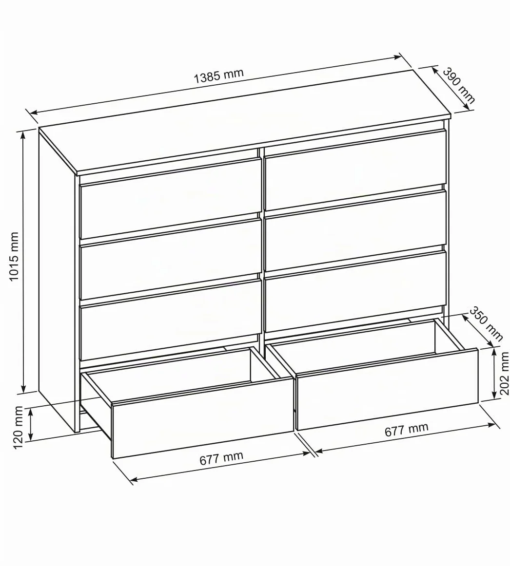 meble masztalerz Comoda Dormitorio 8 Cajones 138,5 cm - Cajonera Armario Interior - Sinfonier Dormitorio Alto - Muebles para el Salón - Cómoda Moderna - Blanco con Frente Brillante 138,5x101,5x39 cm