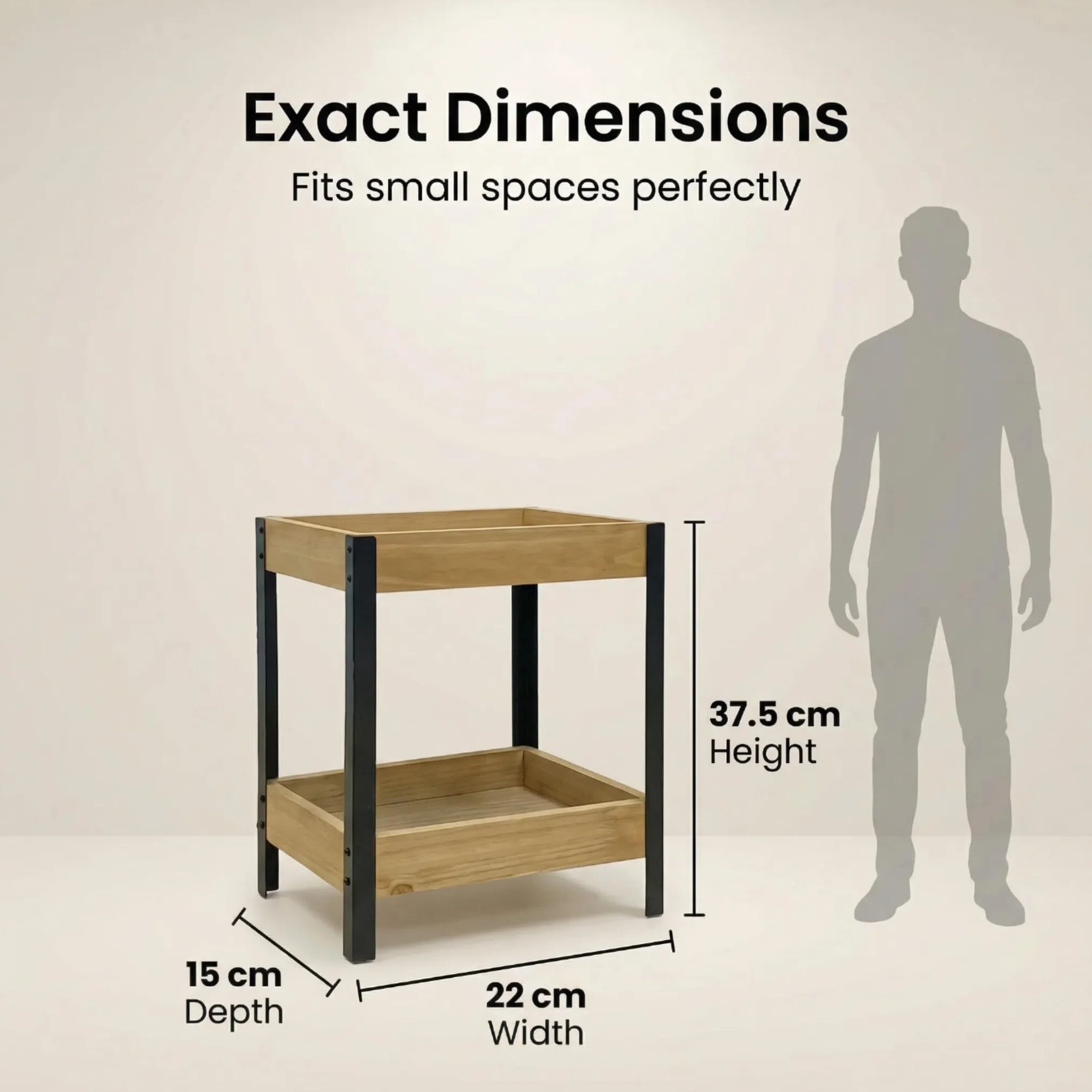 XZ-22222 Estantería con 2 Estantes de Madera y Metal 25x15x37.5cm - Mueble Auxiliar Multiuso para Almacenaje, Ideal para Baño, Cocina, Dormitorio