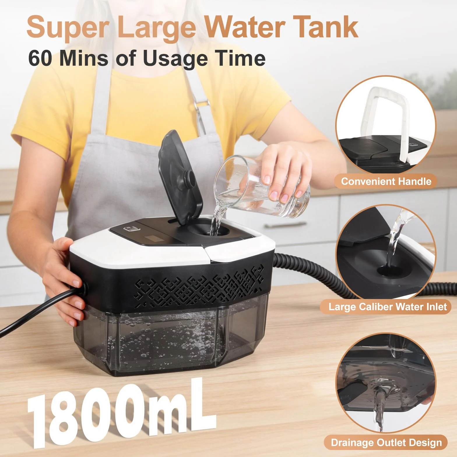Vaporeta limpieza hogar 1500W, limpiador de vapor portátil 1.8L con 12 accesorios, blanco