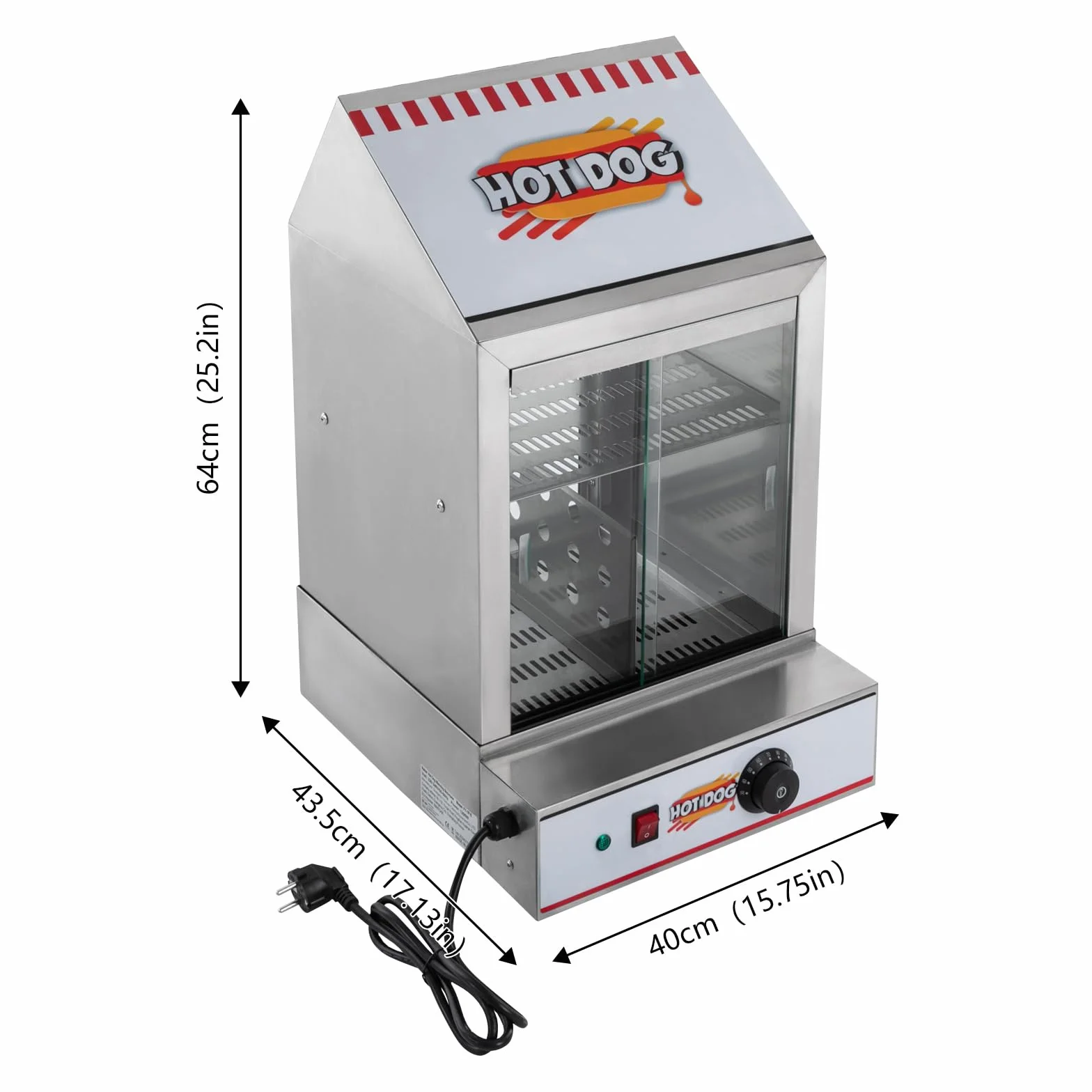 Hot Dog Maker, 1200 W Electric Hot Dog Steamer Edelstahl 5L Commerzieller Wärmeeschrank Hotdogs,Brötchenwärmer Imbiss Stand Gerät,86-230°F für Kantinen,Convenience Stores,Fast Food Restaurants