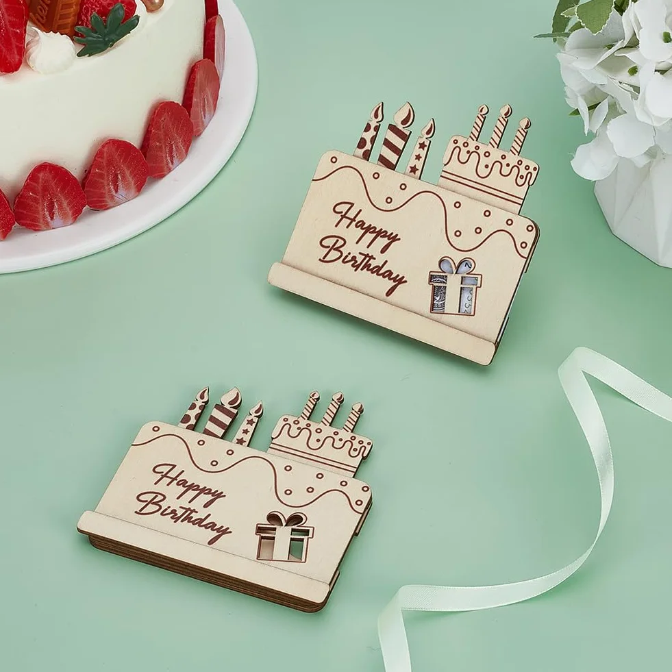 FINGERINSPIRE 2 soportes de madera para dinero, regalo de feliz cumpleaños, regalo de dinero, almendra blanqueada, soporte para dinero en efectivo, idea de regalo original de madera para cumpleaños,