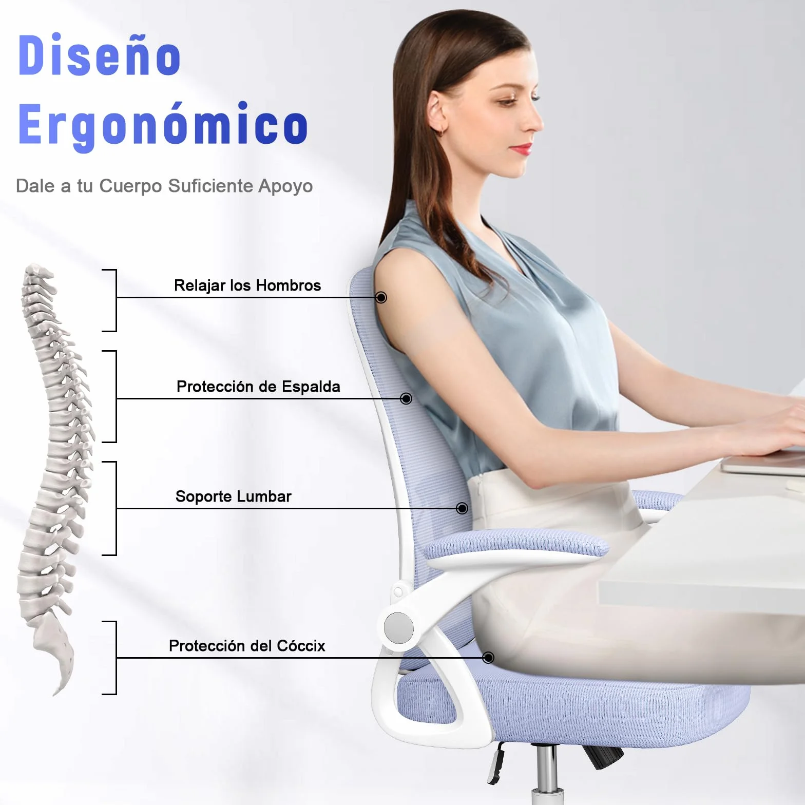 Silla de Oficina Ergonómica, Altura Ajustable, Giratoria, Respaldo Transpirable, Reposabrazos Plegables, Púrpura