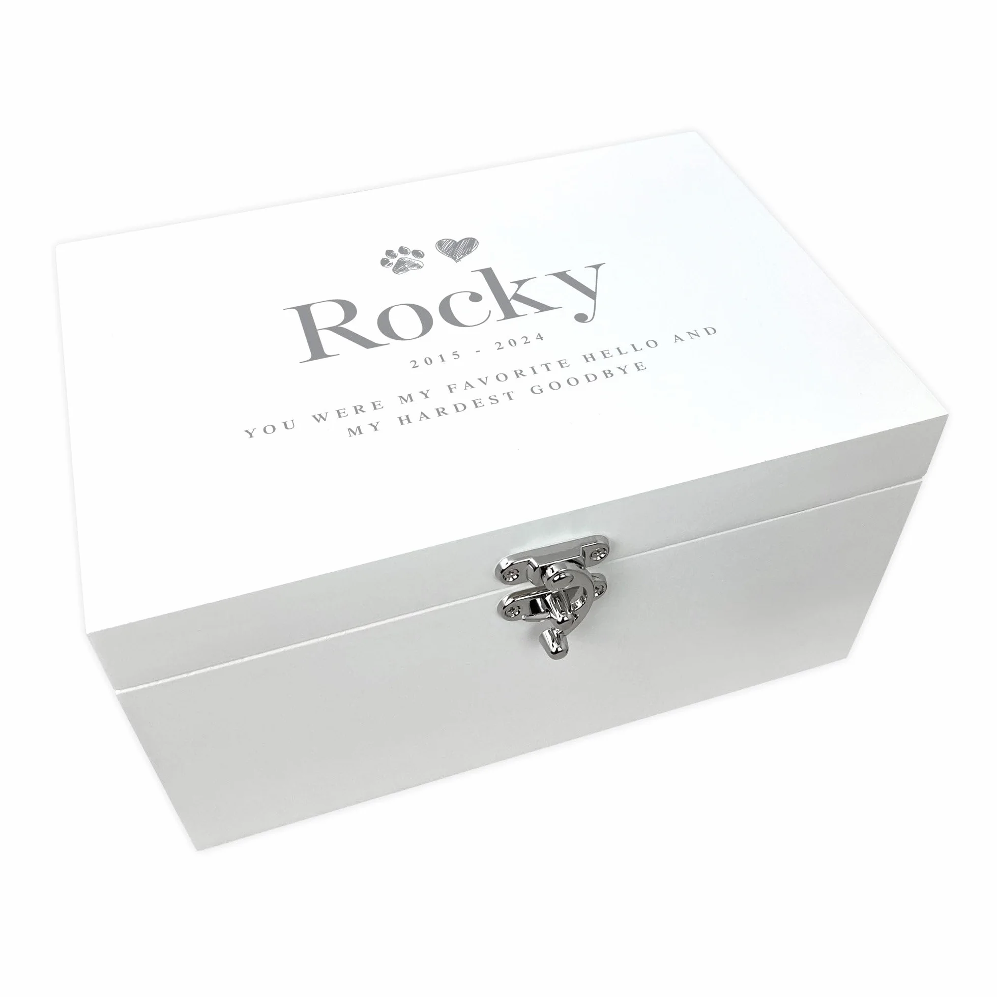 Caja de recuerdo de madera blanca personalizada para mascotas | Regalo de condolencias por la pérdida de mascotas | 27 x 19 x 14 cm