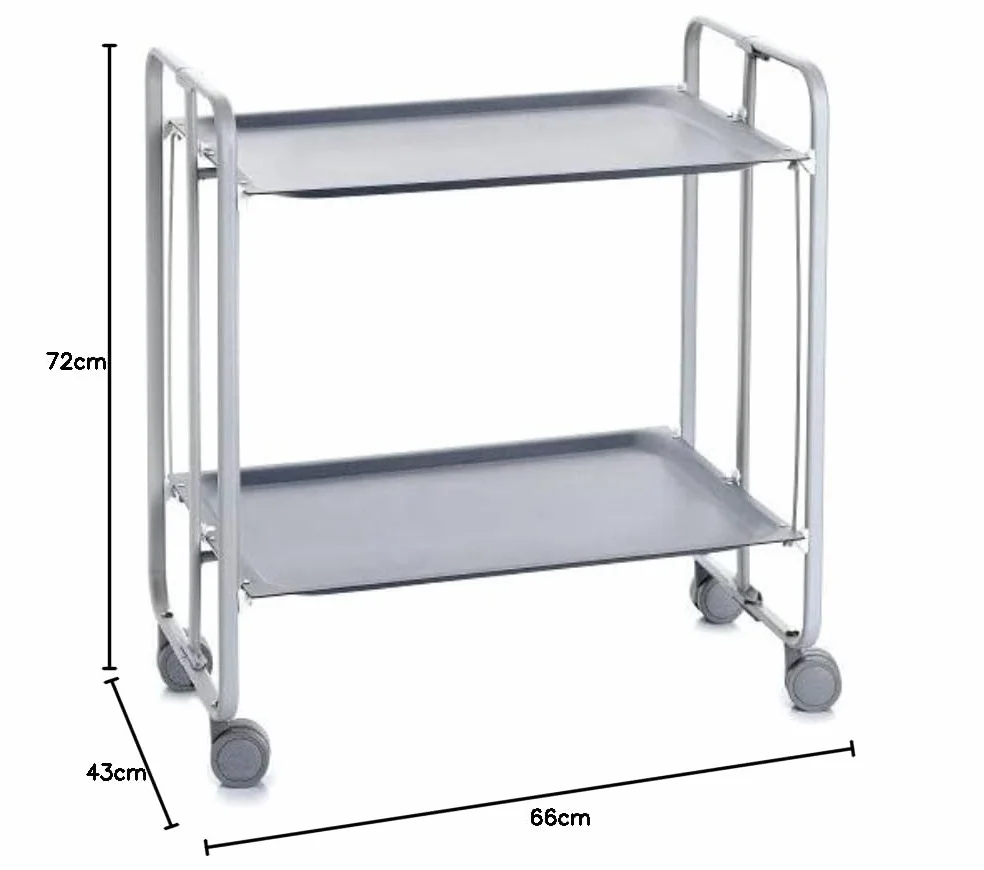 DON HIERRO - Carrito auxiliar con ruedas BAUHAUS, armazón metálico de color gris, 2 bandejas-Gris