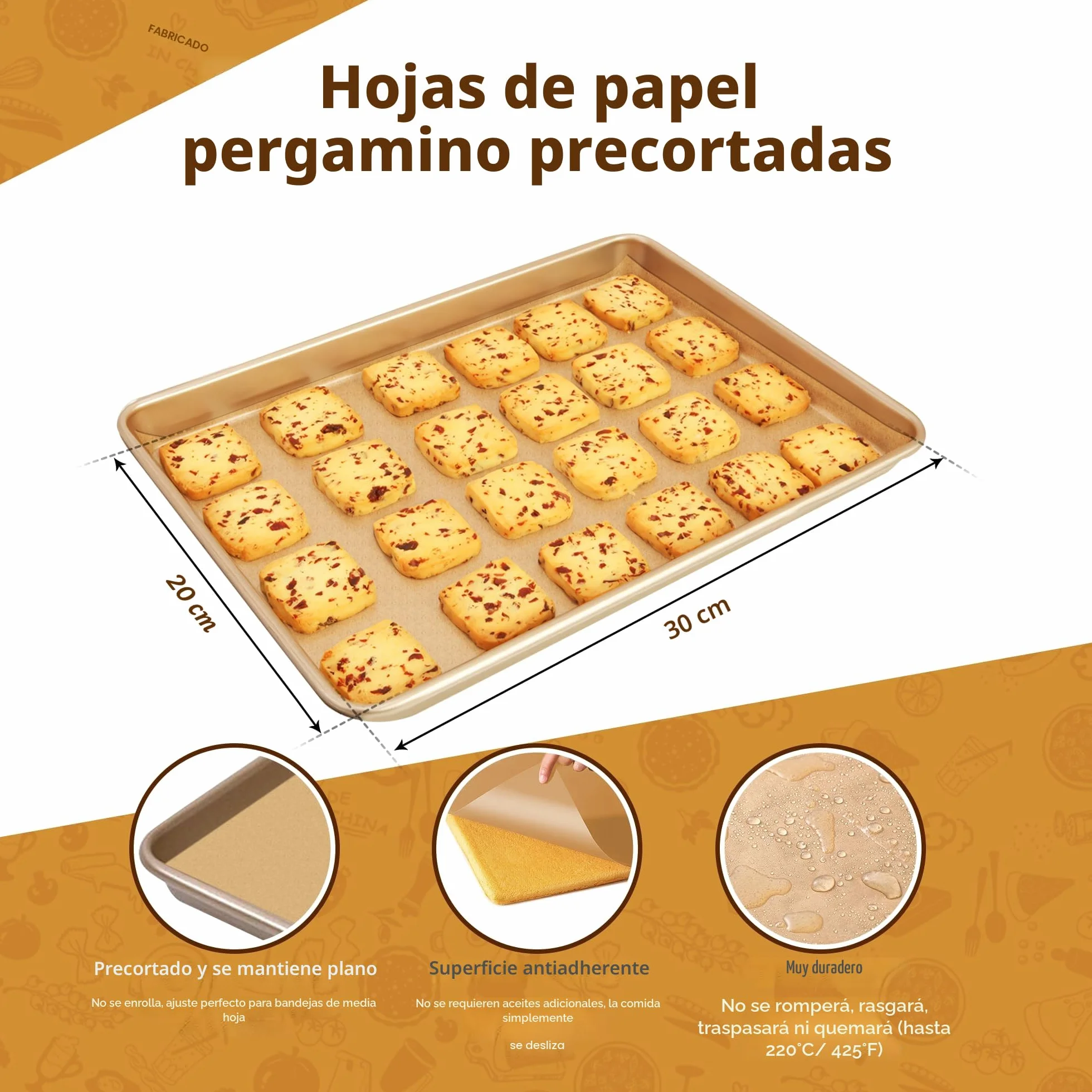 Papel pergamino sin blanquear 20x30 cm, hojas antiadherentes precortadas para hornear, cocinar y freidora de aire