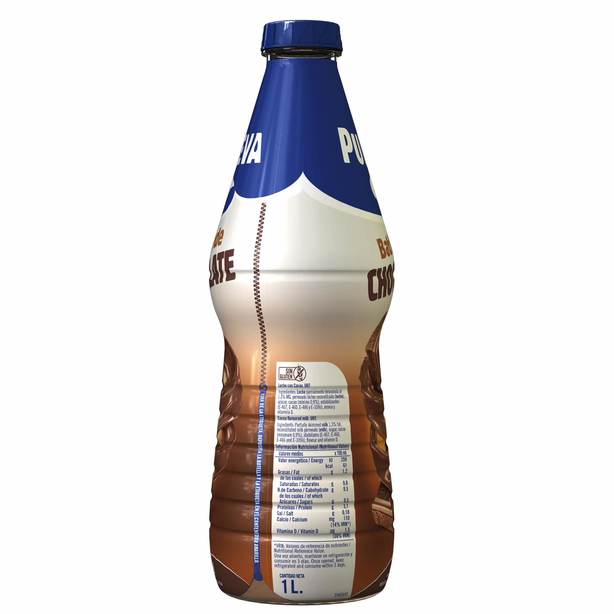 Puleva Batido de Cacao, Rico en Calcio, Proteínas y Vitamina D, Sin Gluten, Bebida Láctea 1 L