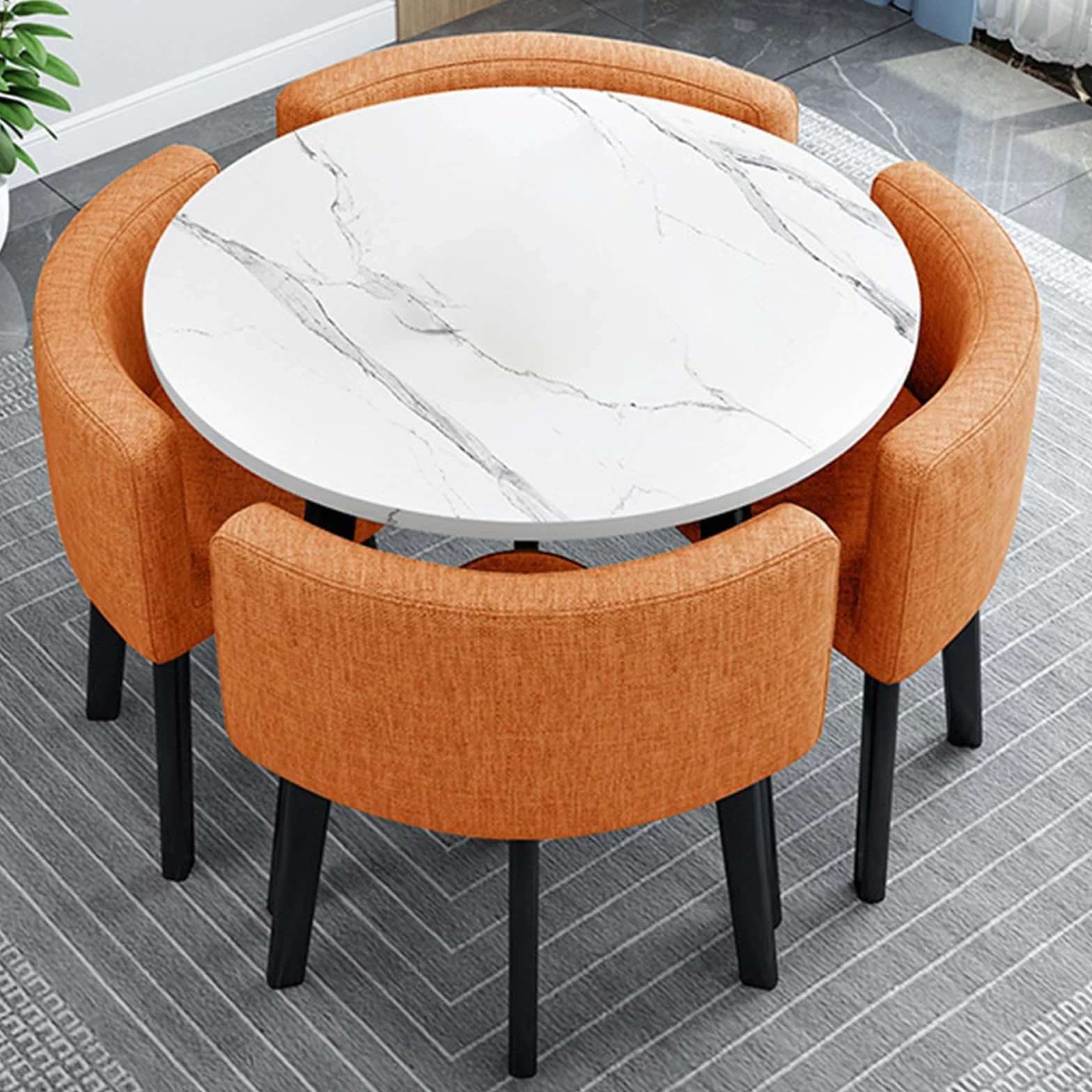 Mesa Comedor Redonda 4 Personas Imitación Mármol Naranja