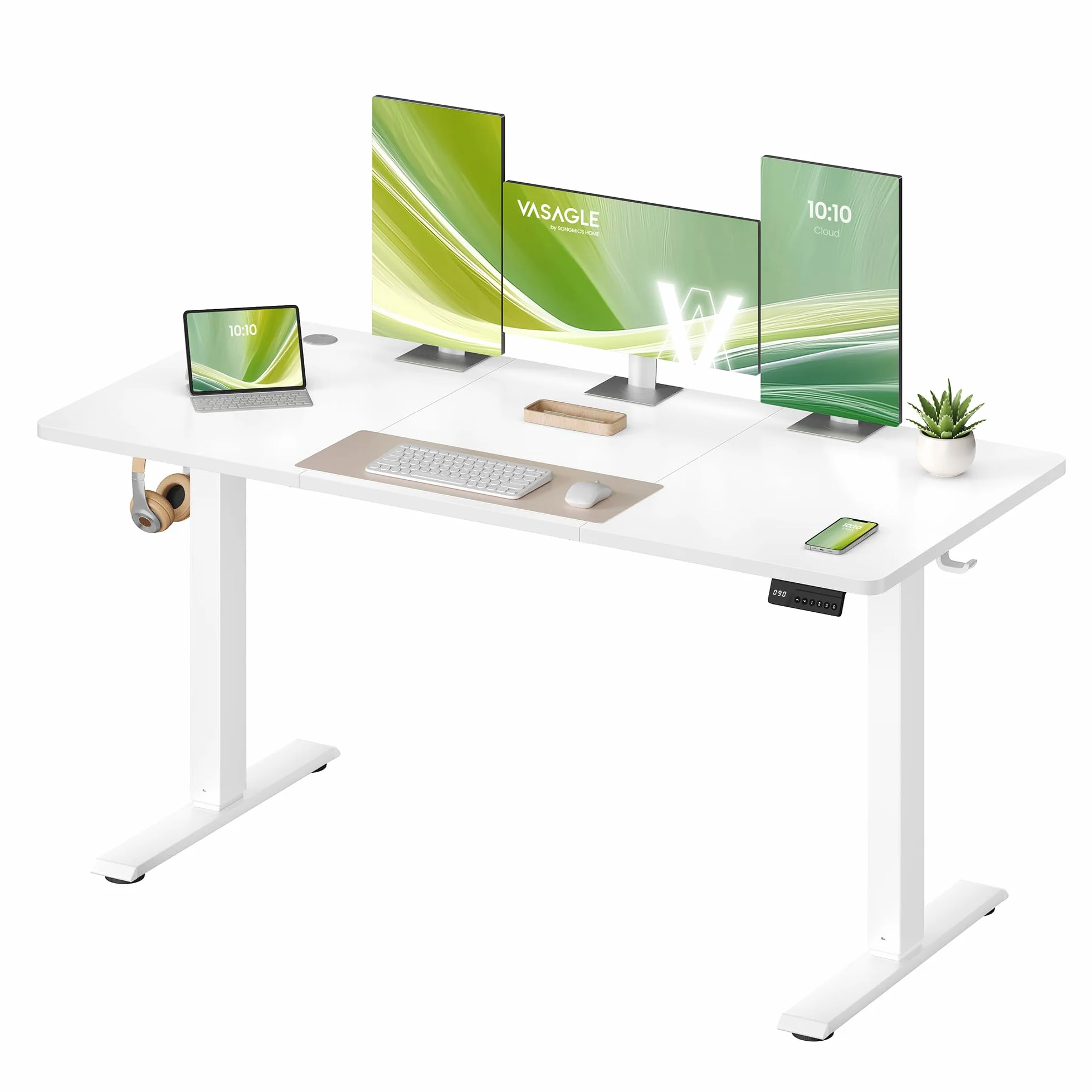 VASAGLE Escritorio Eléctrico Ajustable en Altura 140 x 60 cm Blanco Nube con Memoria 4 Alturas