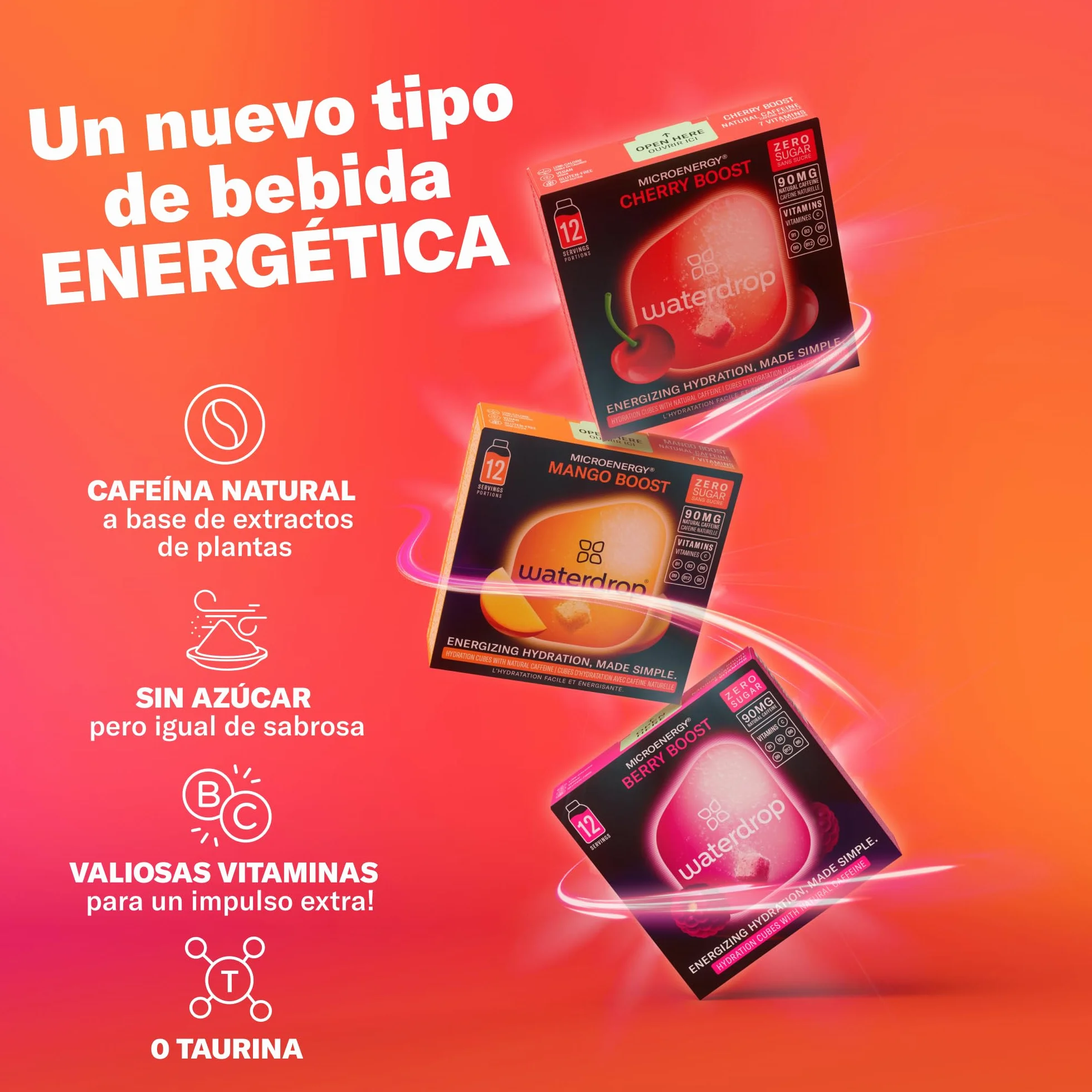 Waterdrop Microdrink Energy Drink 90mg Cafeína Vitaminas 36 Pastillas Saborizantes Sin Azúcar
