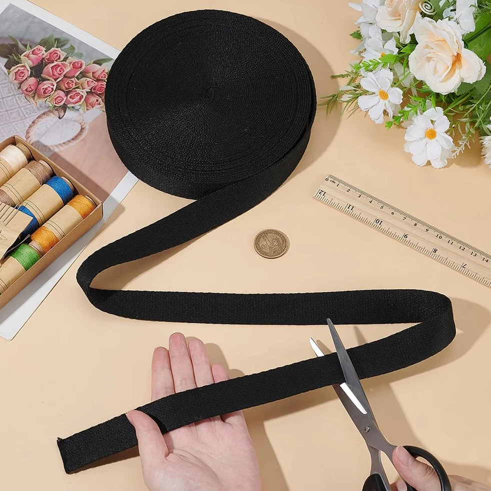 BENECREAT Correa de algodón de 15 m, cinta de cincha negra resistente de 25 mm de ancho, para accesorios de ropa, decoración de regalos, asas