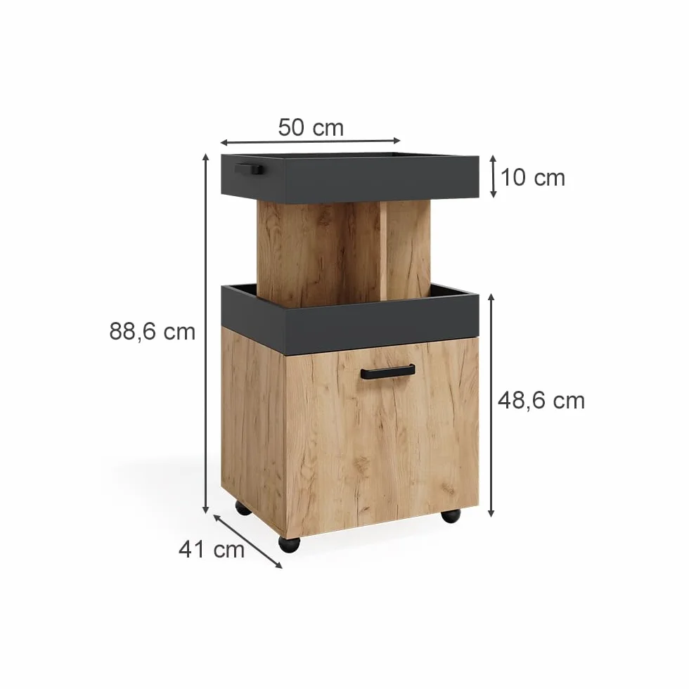 Vicco Mueble con Ruedas, Roble Dorado, 50 x 88.6 cm, con Ruedas, Flexible como Espacio de Almacenamiento Adicional