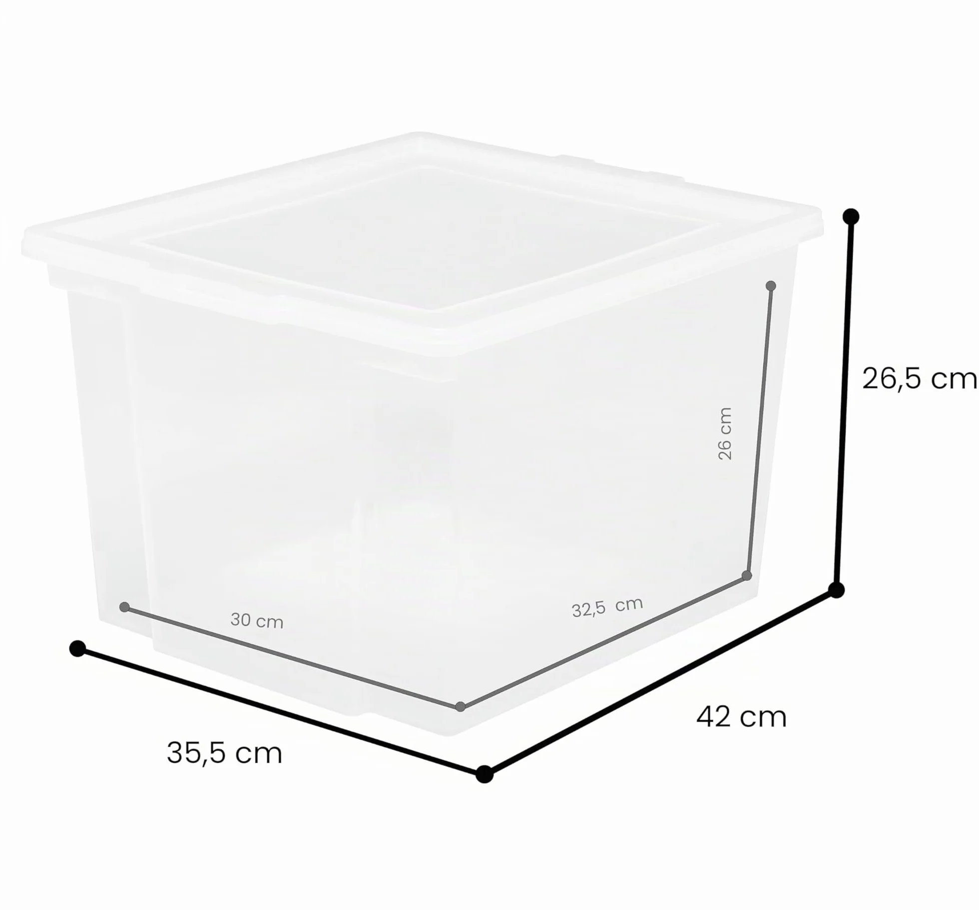 Iris Ohyama, Cajas de almacenamiento de plástico con tapa de 30L, Lote de 6 cajas grandes apilables, Sin BPA, Cuarto de lavado, Oficina, USB-M, Transparente - A42 x F35,5 x A26,5 cm