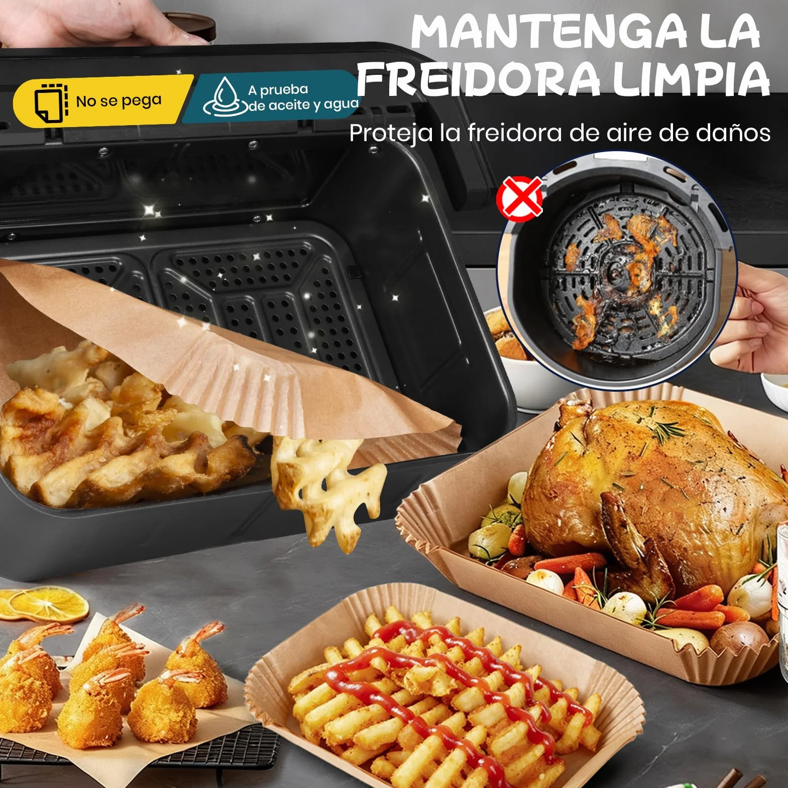 300 Piezas Papel Freidora Aire para Ninja Foodi Flexdrawer 10,4L,Papel Para Freidora de Aire Dual Zone,Accesorios para Airfryer Ninja AF500EU AF500EUCP,Cosori Dual Blaze TwinFry 10L,Cecotec 9L 10L 11L