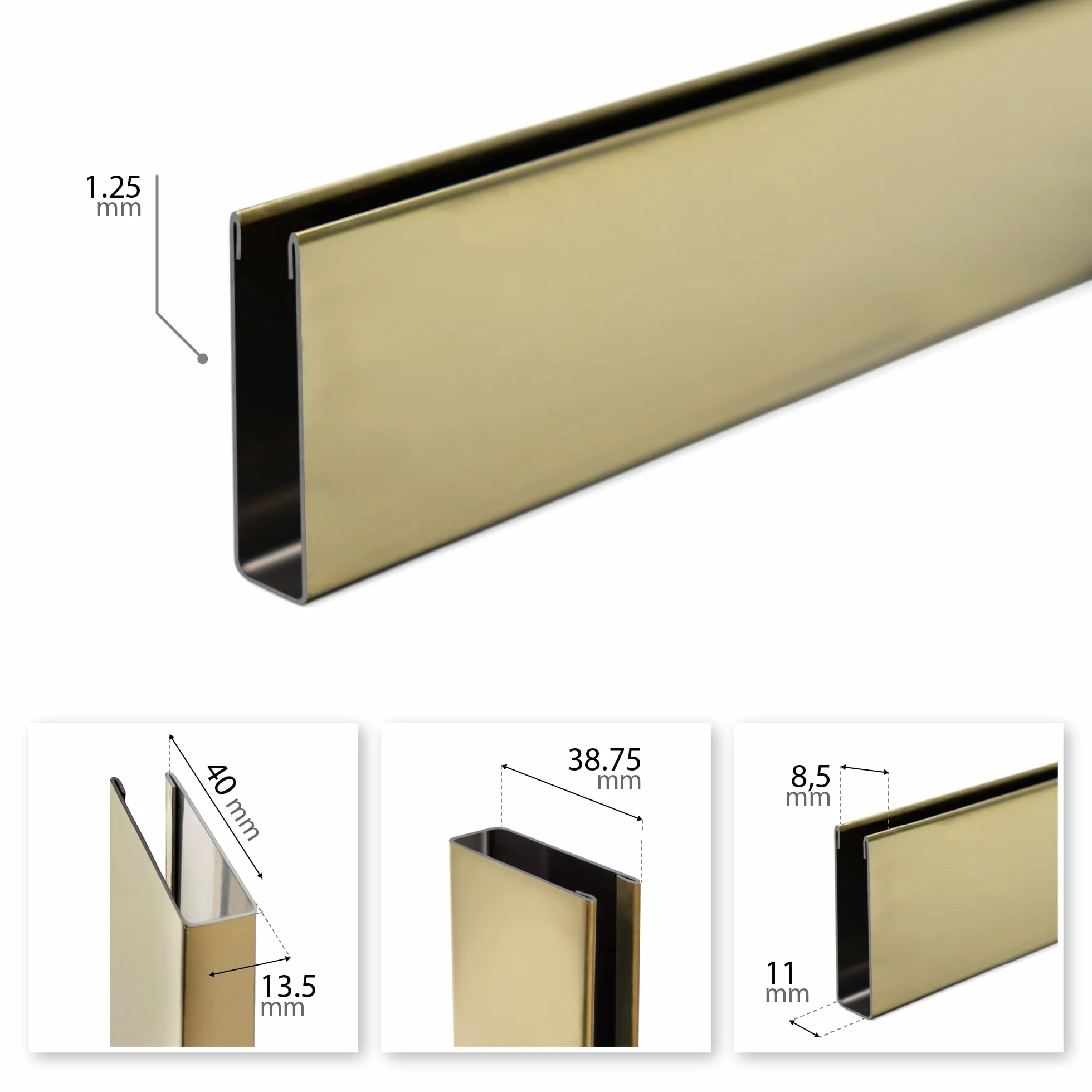 Perfil de pared para mampara acero inoxidable 304 vidrio 10 mm Champagne Gold 200 cm