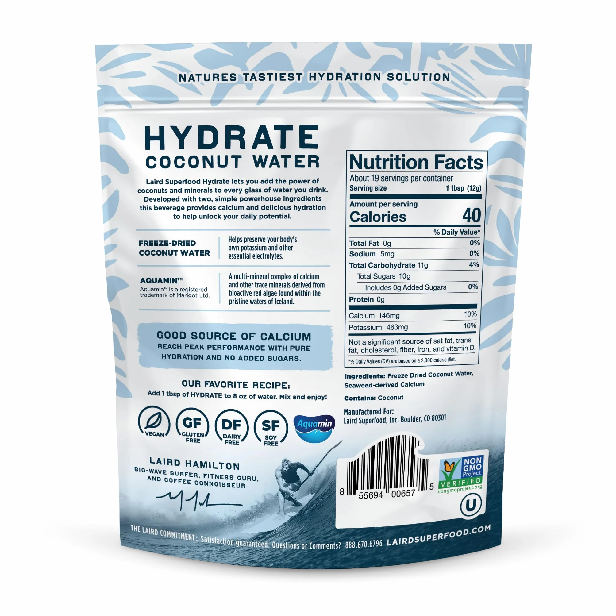 Laird Superfoods Hidratar el agua de coco con Aquamin en polvo original 8 oz