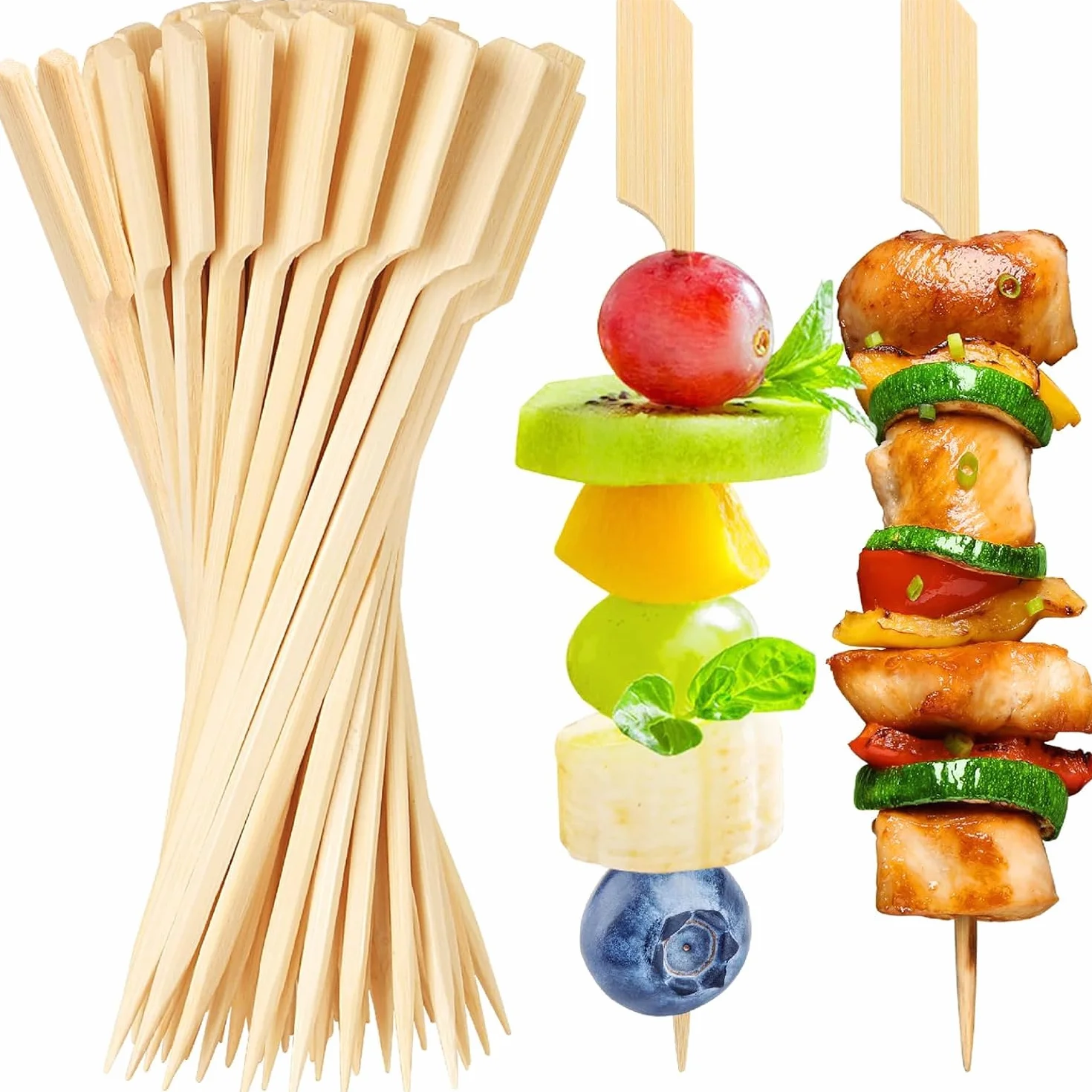 Palillos para Aperitivos de Bambú 9cm, Brochetas de Madera para Cócteles, Barbacoas y Frutas