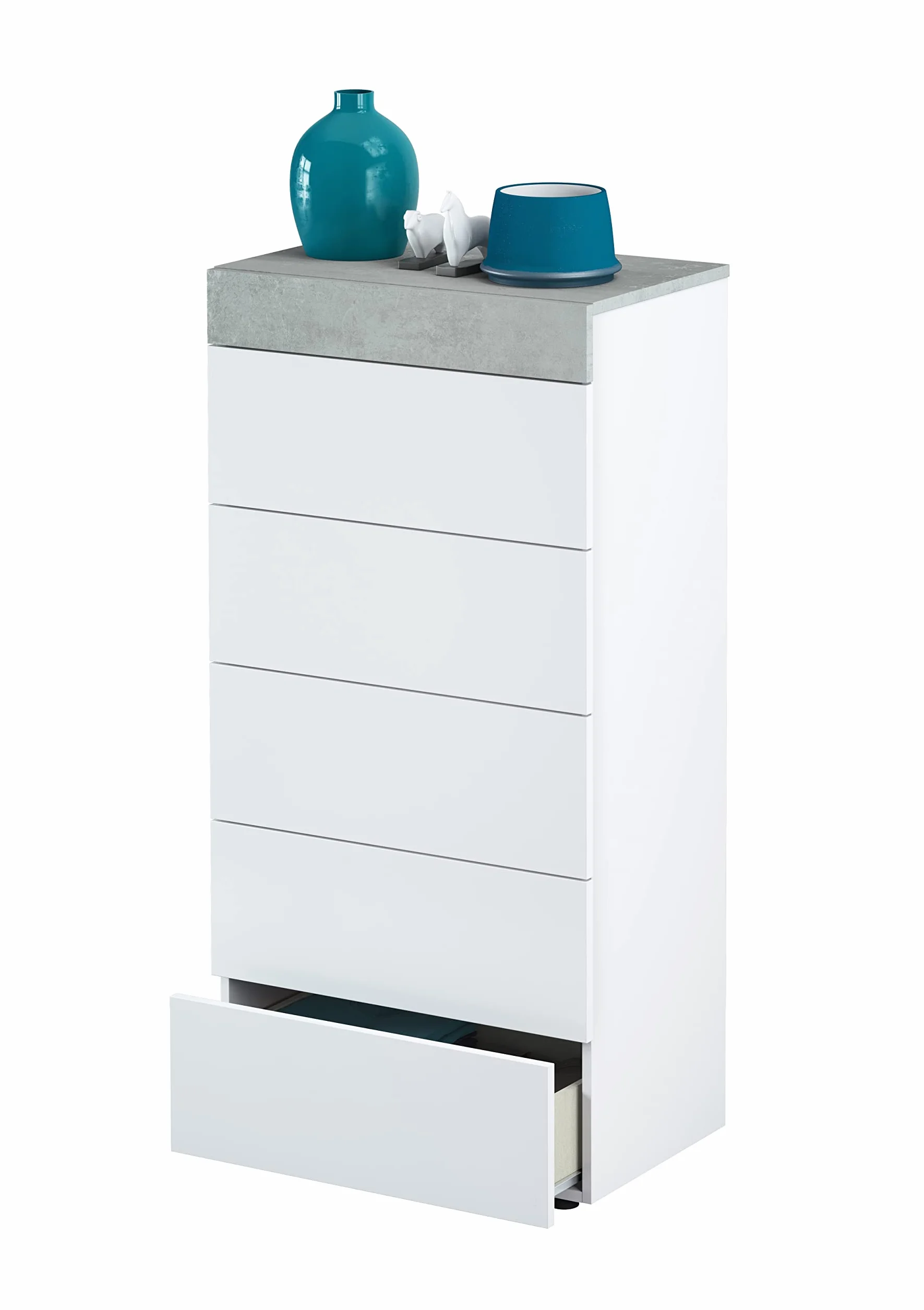 Miroytengo Muebles Dormitorio Matrimonio Completo Color Blanco y Cemento (Cama + cabecero + cómoda + Armario) SOMIER Incluido