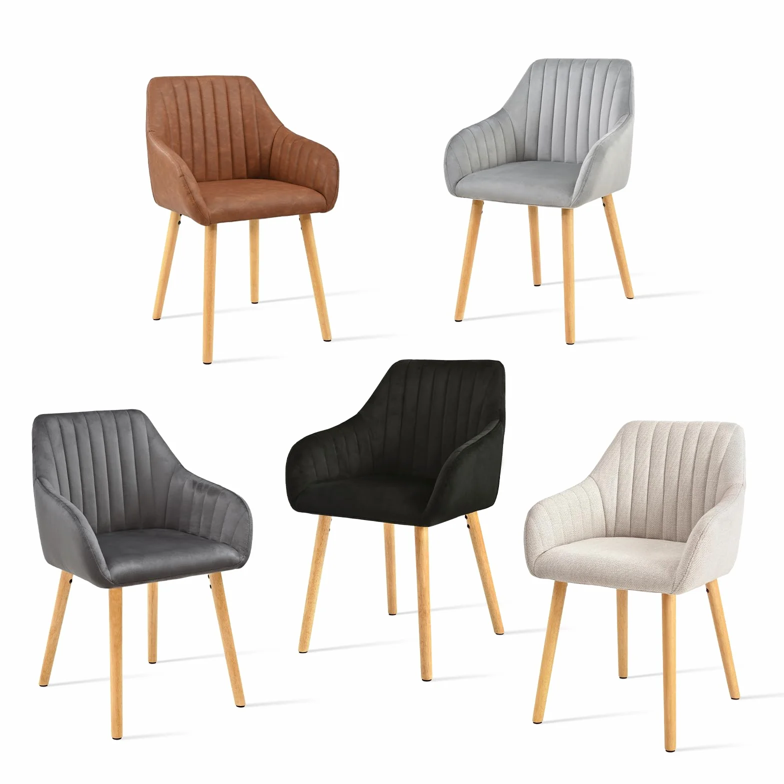 Juego de 4 sillas de Comedor Beige con reposabrazos de Lino, sillas de Comedor, Silla de salón, Silla de Cocina