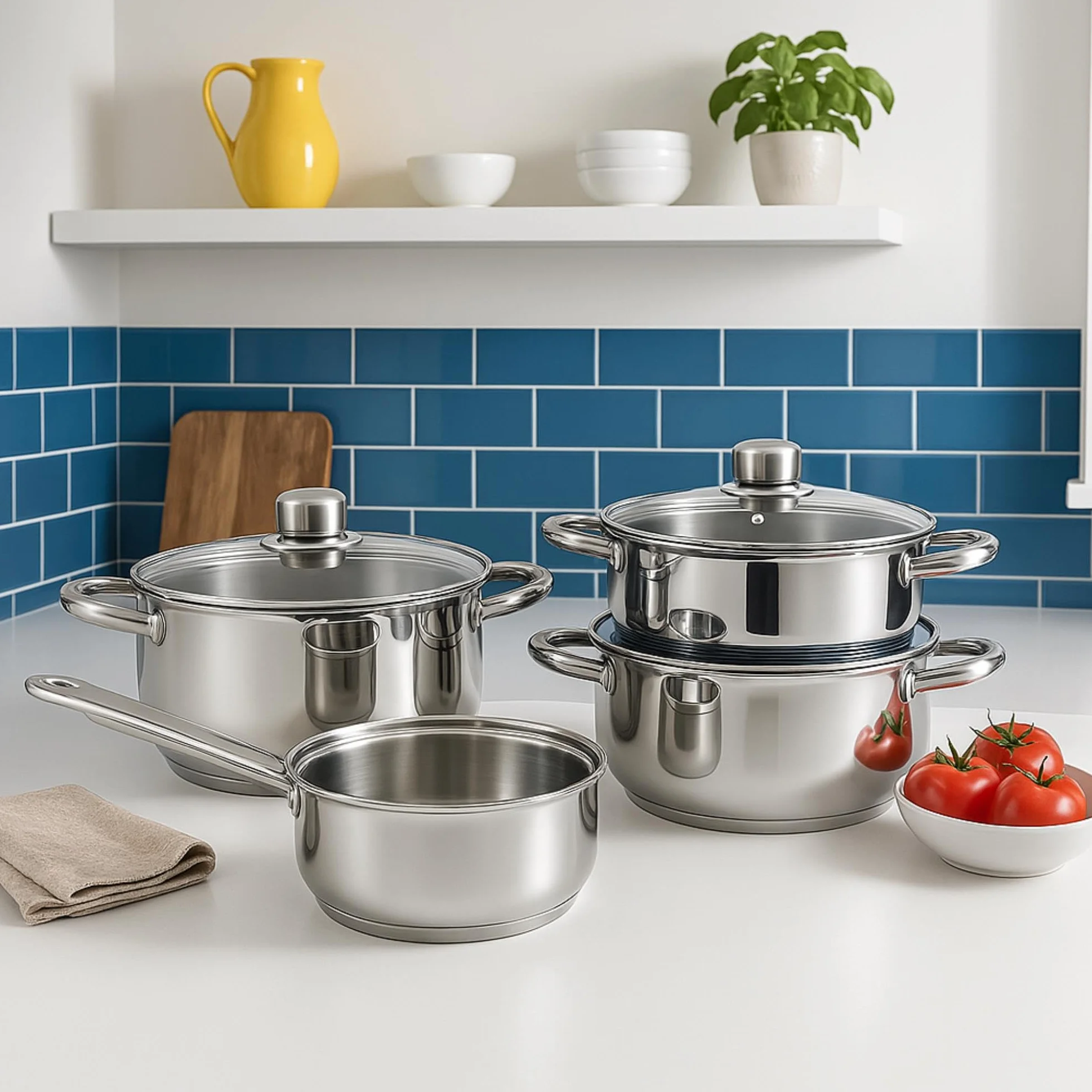 Well Home Juego de Batería de Cocina 7 Piezas Acero Inoxidable Bases Inducción