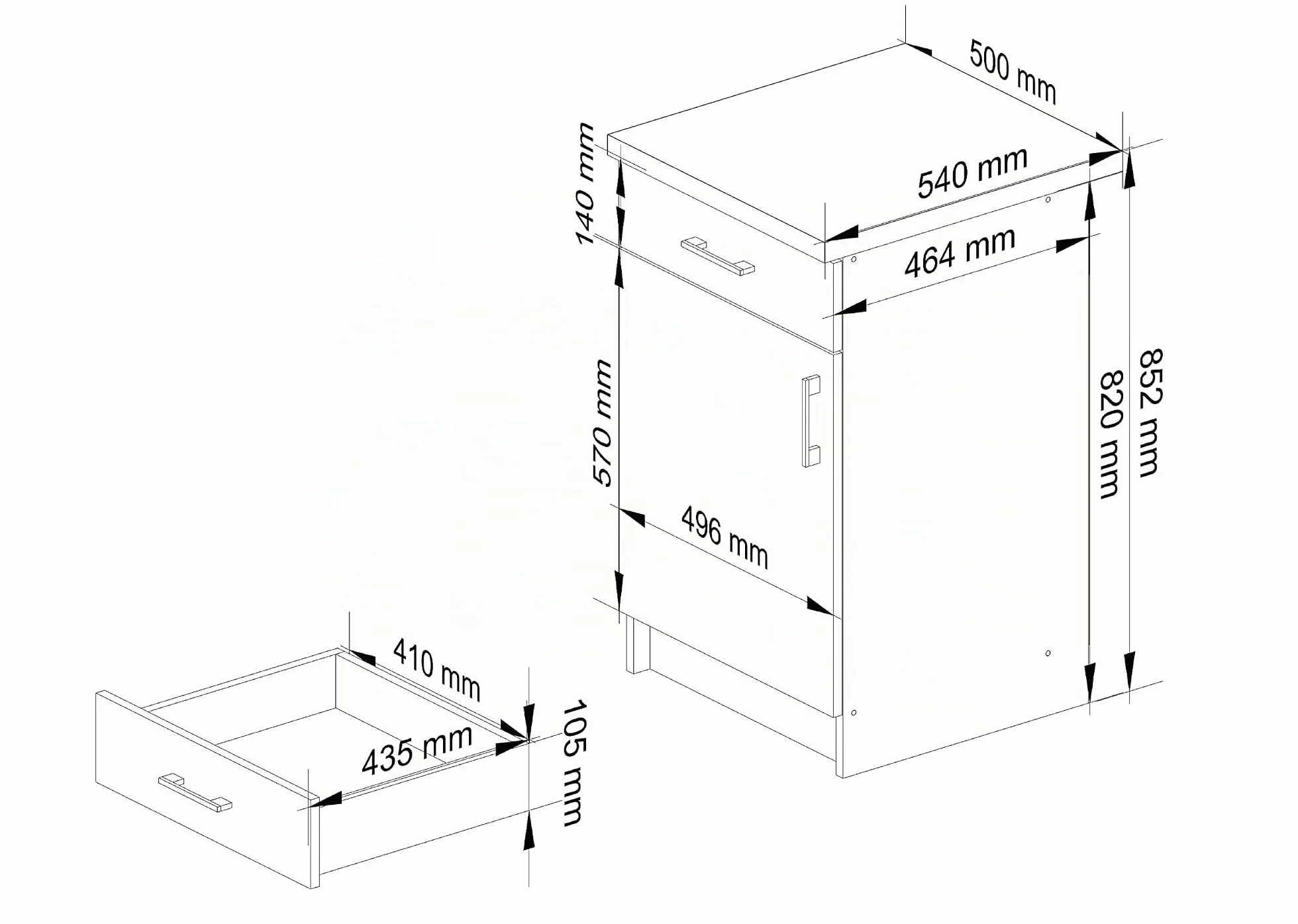 AKORD Mueble de Cocina S50 con encimera Lima Blanco, 50 cm, 1 Puerta, 1 cajón, Roble Sonoma, Mate, 2 estantes, 50x44,5x82 cm