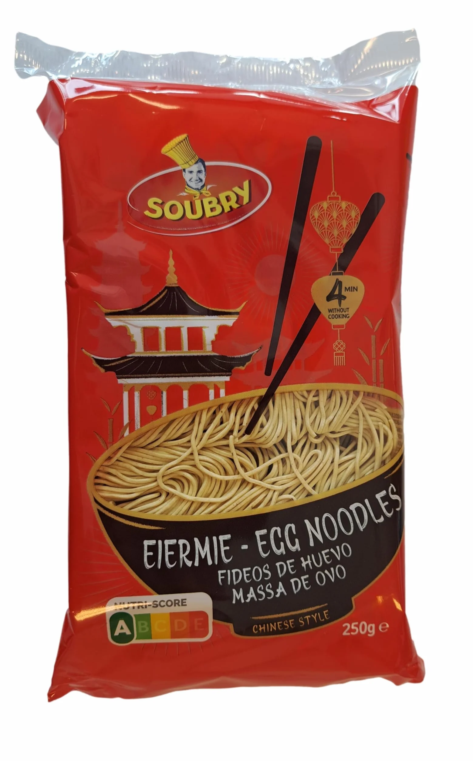 Fideo Instantáneo con Huevo 250 g, Fideos Orientales Finos y Largos Listos en 4 Minutos
