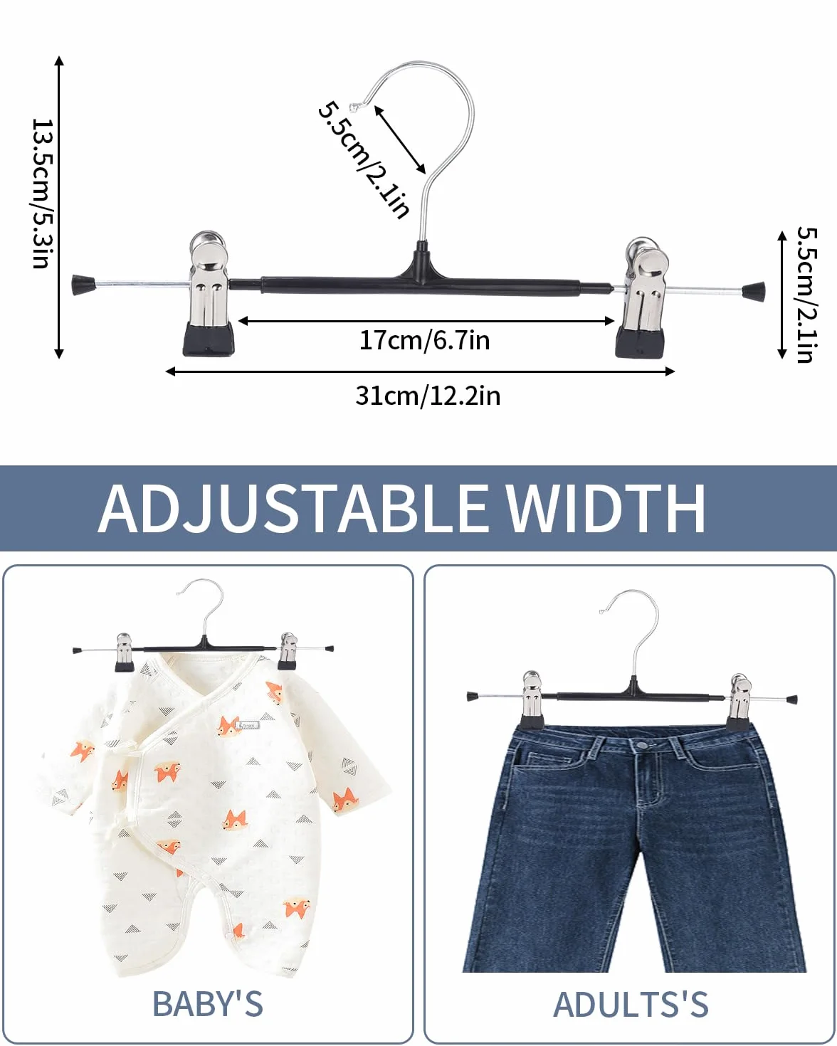 Perchas Pantalones Ahorra Espacio 30cm Antideslizantes con Clips Ajustables Paquete de 10