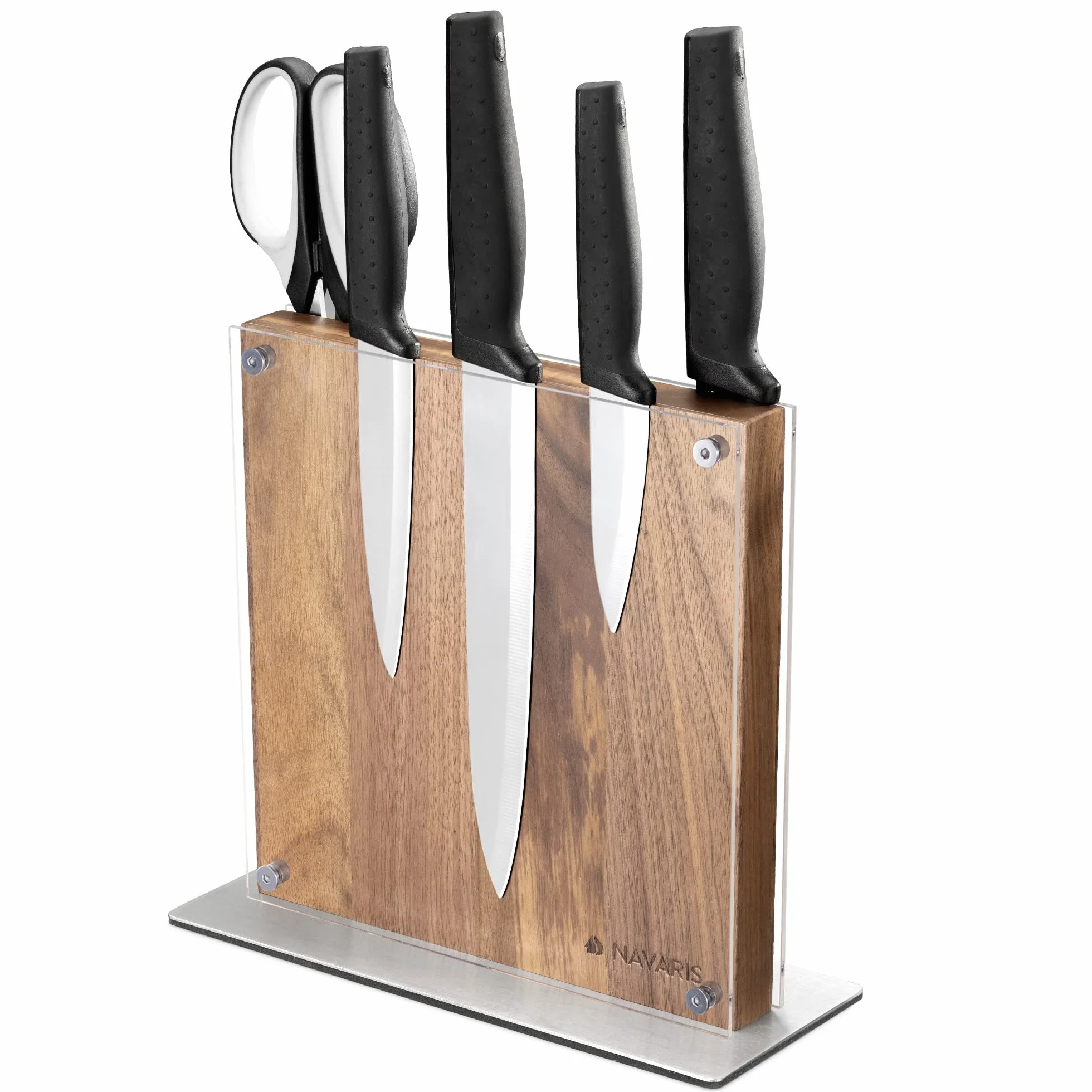 Navaris Soporte de Madera para Cuchillos - Bloque magnético Doble Cara con Base imantada