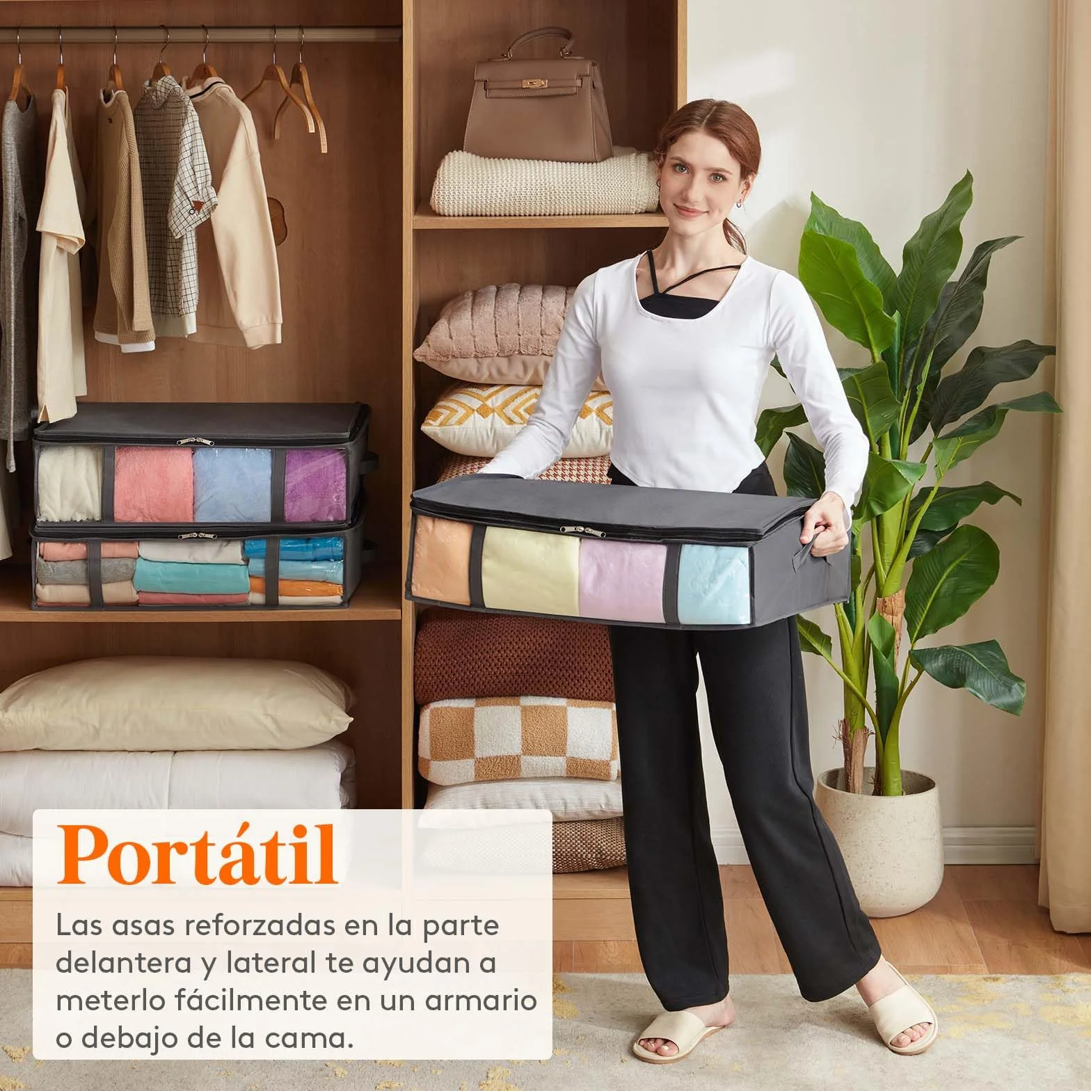 Lifewit Bolsas de Almacenaje Debajo de la Cama con Ventana, 40 L, 3 Piezas, Gris