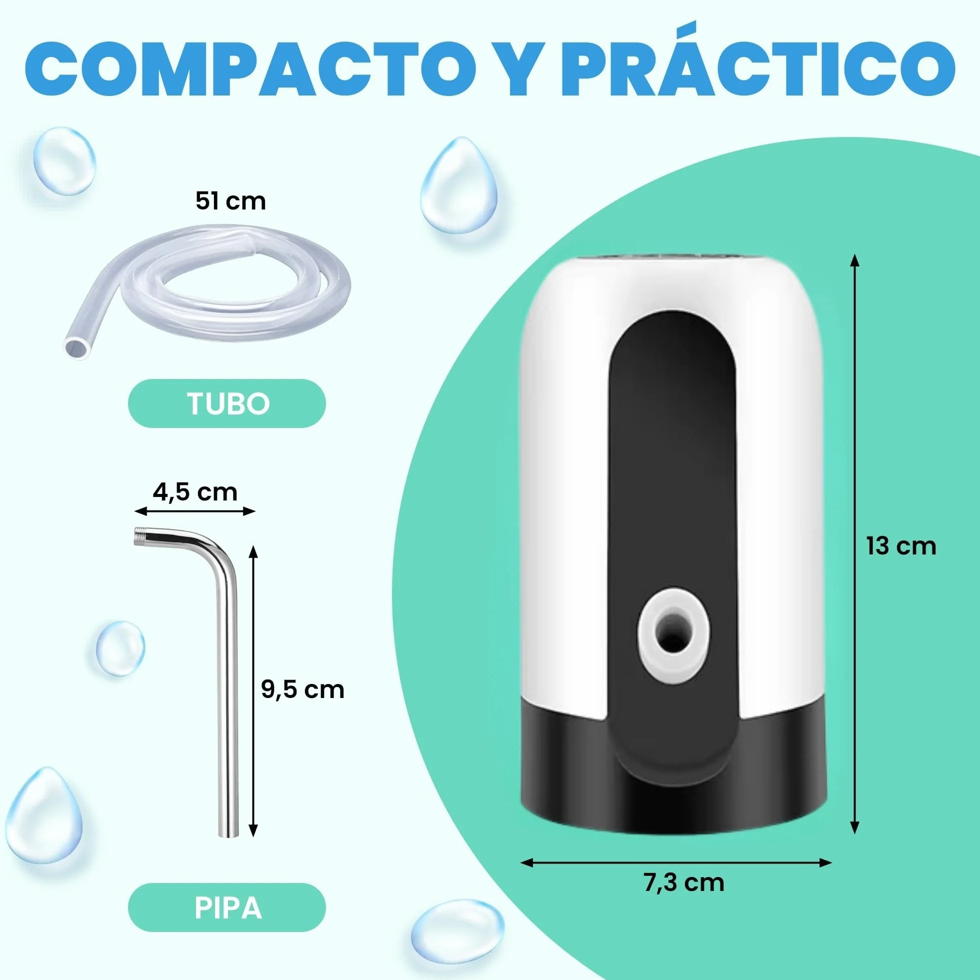 Dispensador de Agua, Grifo eléctrico para garrafas de Agua fría, Bomba dosificadora con Dos adaptadores. 5.7L, 10L, 11.3L, 15L, 18.9L.
