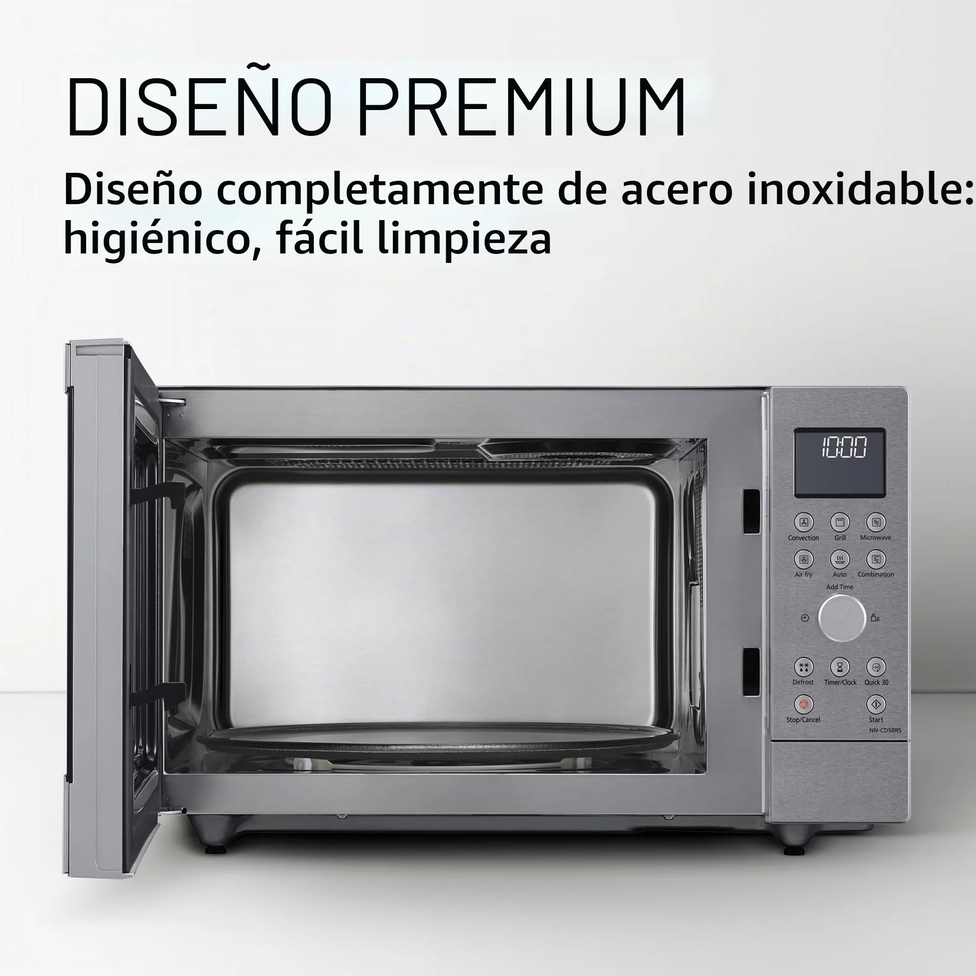 Panasonic NN-CD58RSEPG Horno Microondas Combinado 4 en 1 de 27 L con Freidora De Aire, Inverter de 1000 W, Grill de 1300 W, Convección, 19 Programas Automáticos, Acero iInoxidable